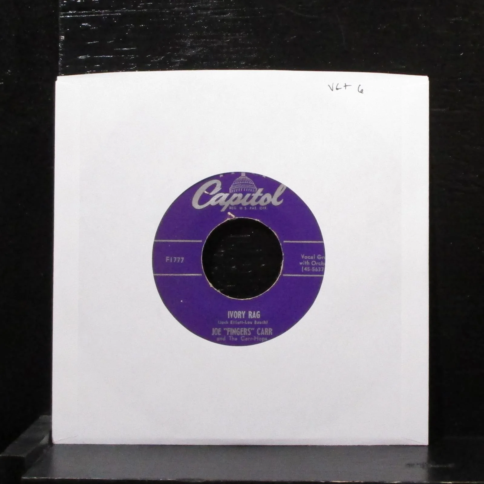 Joe "Fingers" Carr & Carr-Hops - Ivory Rag 7" VG+ Vinyl 45 Capitol F1777 USA