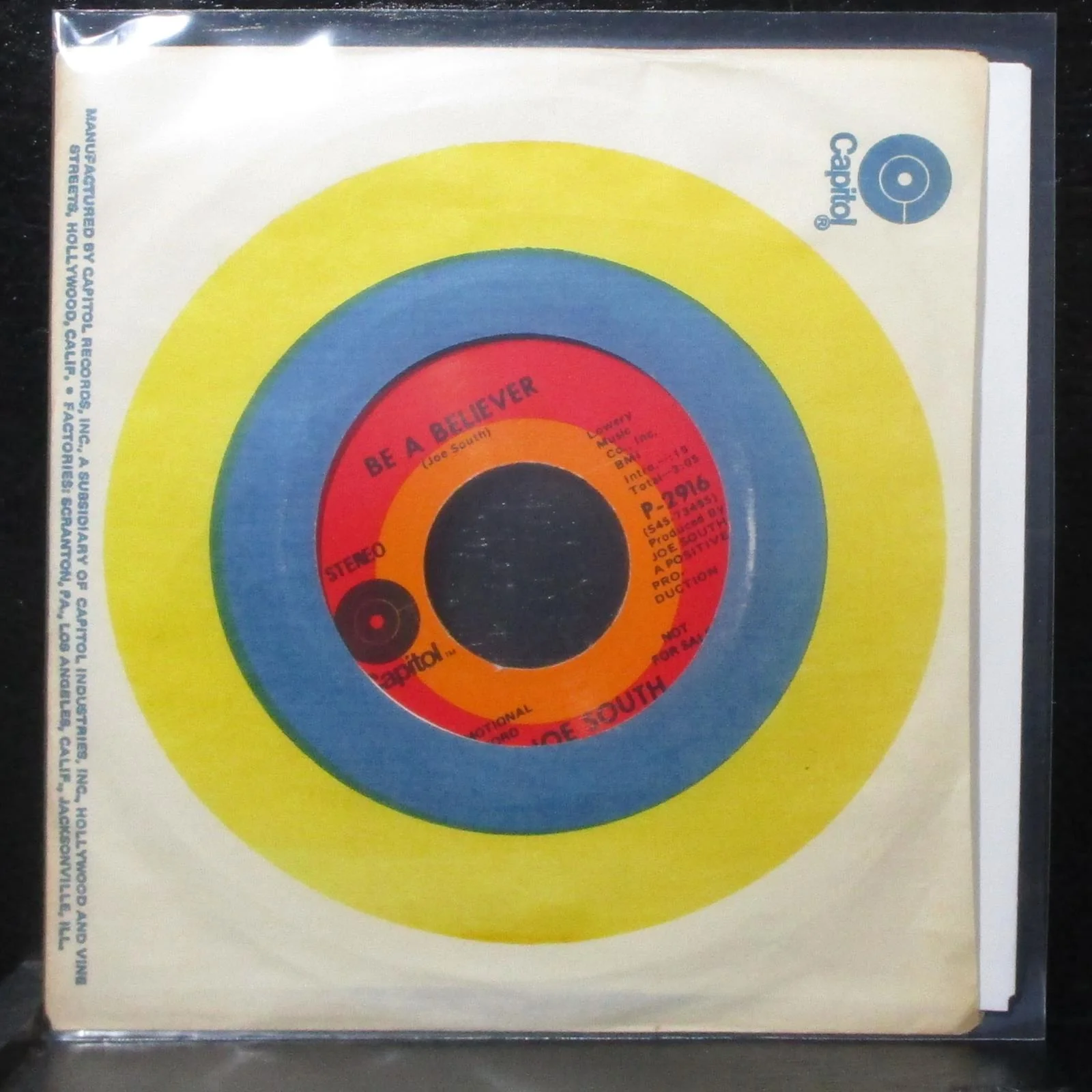 Joe South - Be A Believer / Why Does A Man Do What He Does 7" Mint- Promo P-2916 - Image 2
