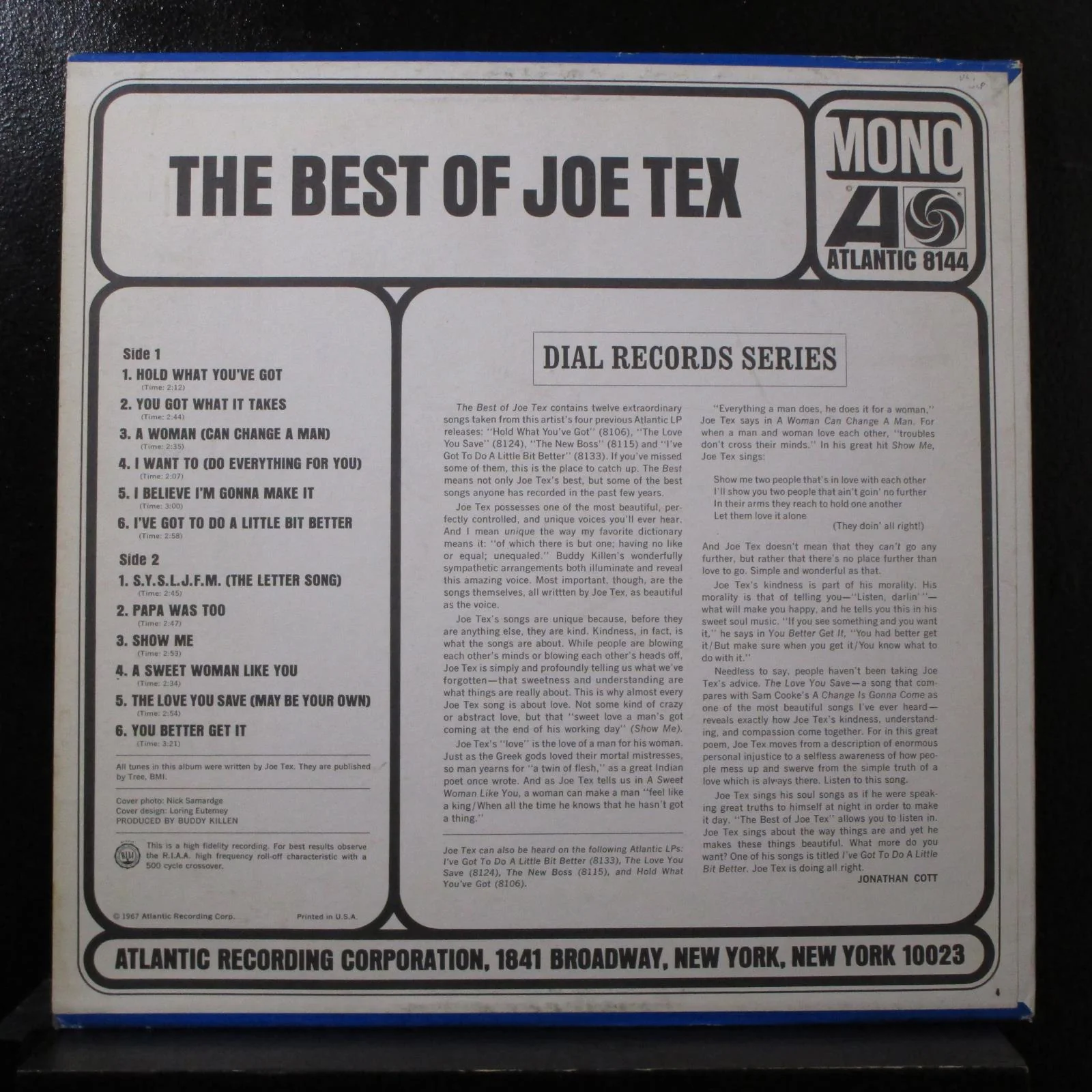 Joe Tex - The Best Of Joe Tex LP VG+ 8144 White Promo Mono 1967 Vinyl Record - Image 2