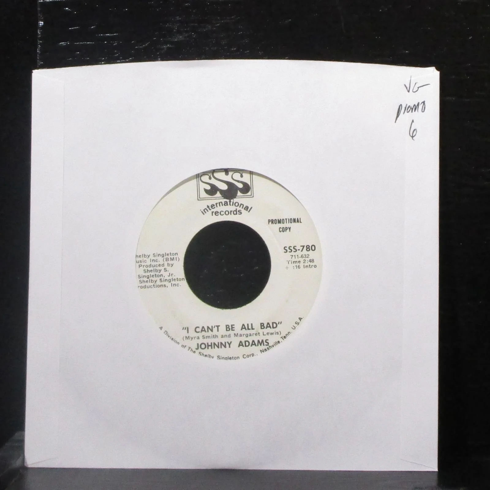 Johnny Adams - I Can't Be All Bad 7" VG Promo Vinyl 45 SSS-780 USA 1969