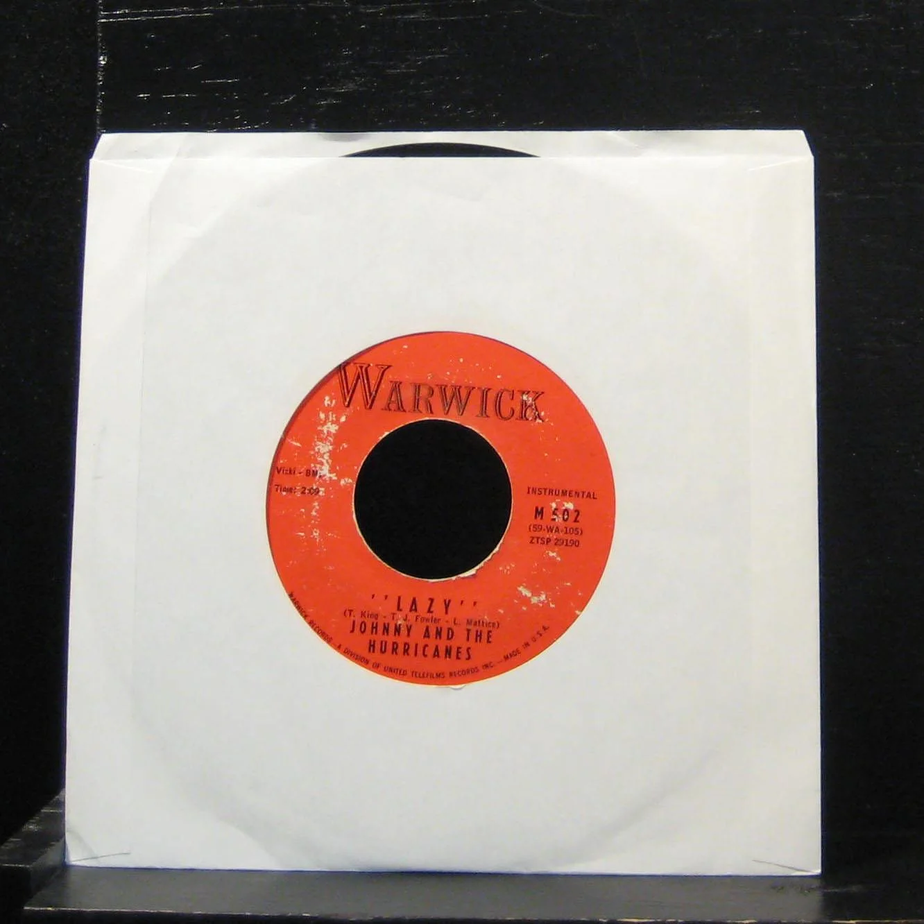 Johnny And The Hurricanes - Crossfire / Lazy 7" VG M 502 Vinyl 45 - Image 2