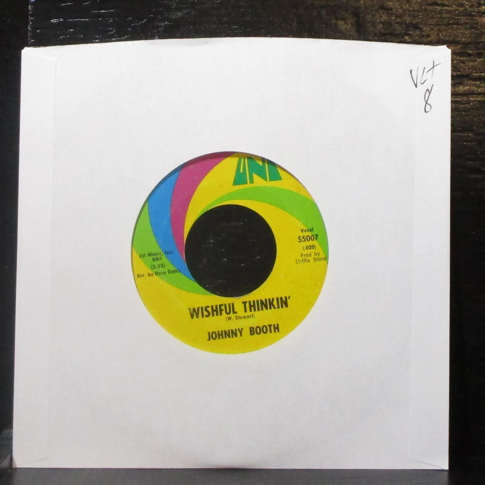 Johnny Booth - Wishful Thinkin' / I Think I Can 7" VG+ Vinyl 45 UNI 55007 USA