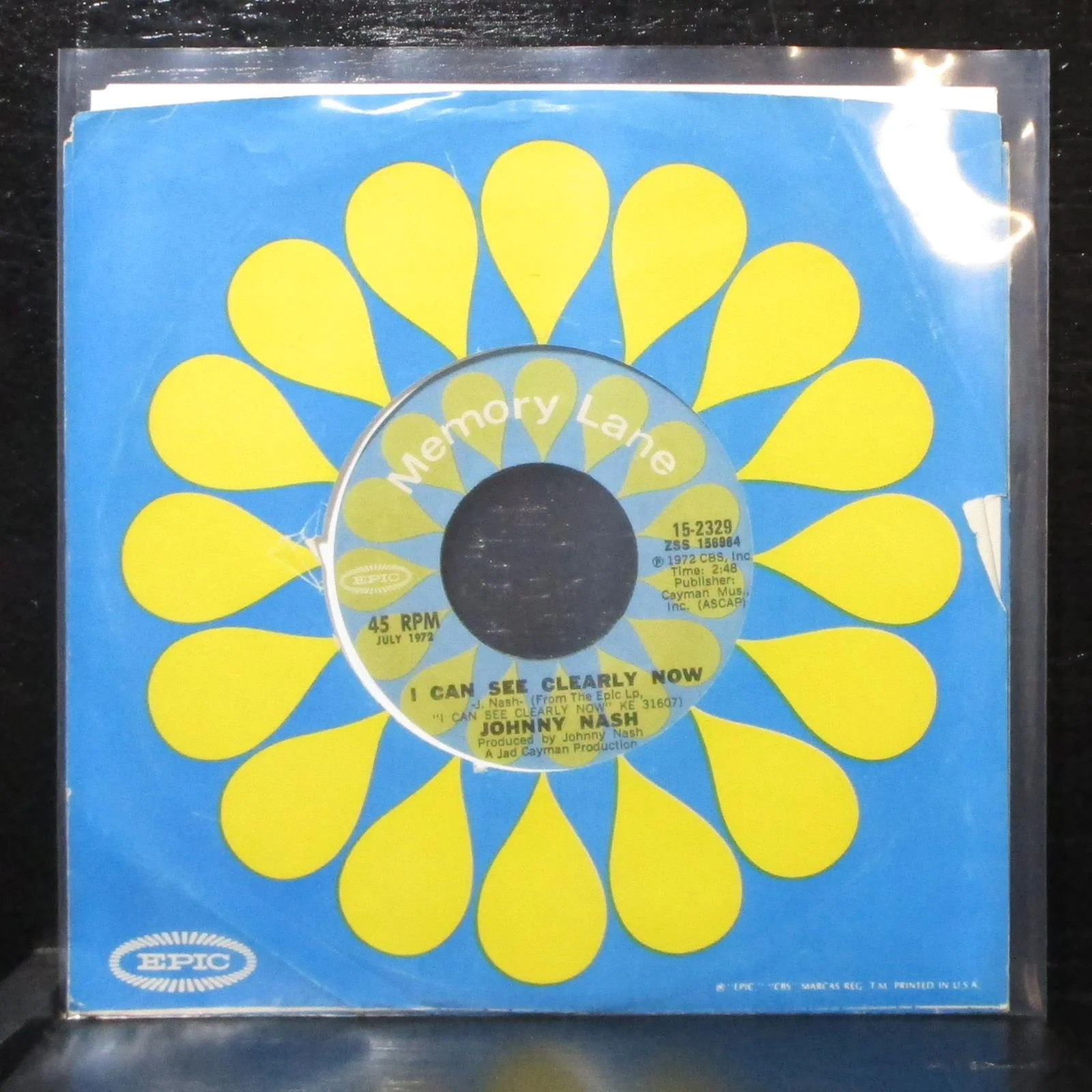 Johnny Nash - I Can See Clearly Now / Stir It Up 7" VG+ Epic 15-2329 USA 1974