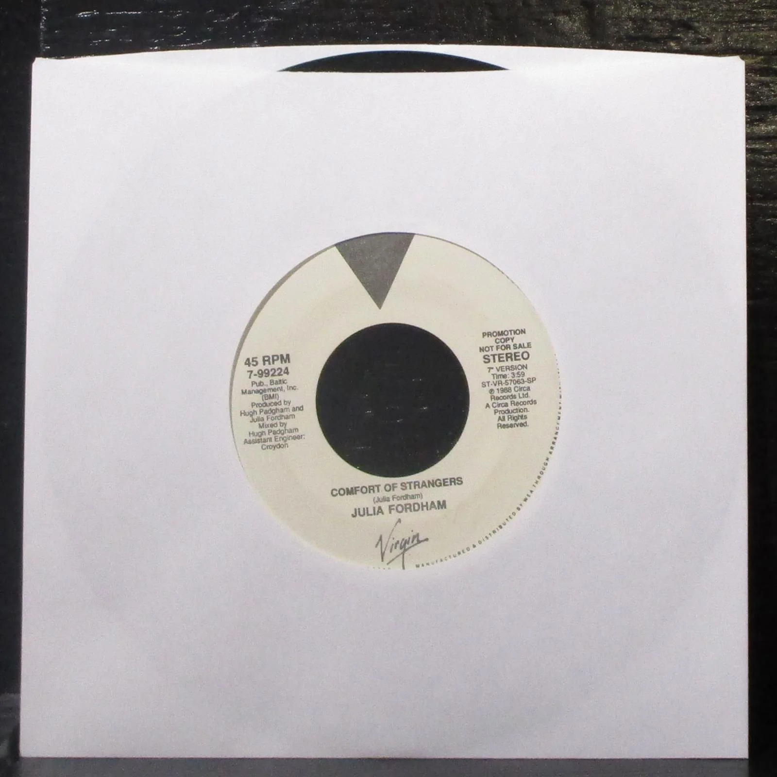 Julia Fordham - Comfort Of Strangers 7" Mint- Promo Vinyl 45 Virgin 7-99224 USA - Image 2