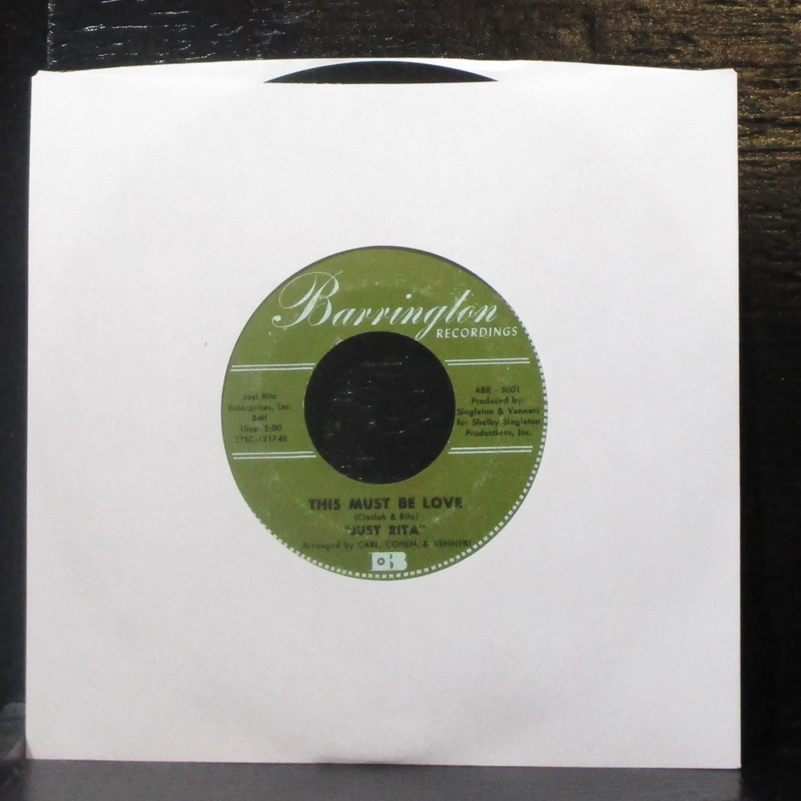 Just Rita - Lullabye / This Must Be Love 7" VG+ Vinyl 45 Barrington ABR-5001 USA - Image 2