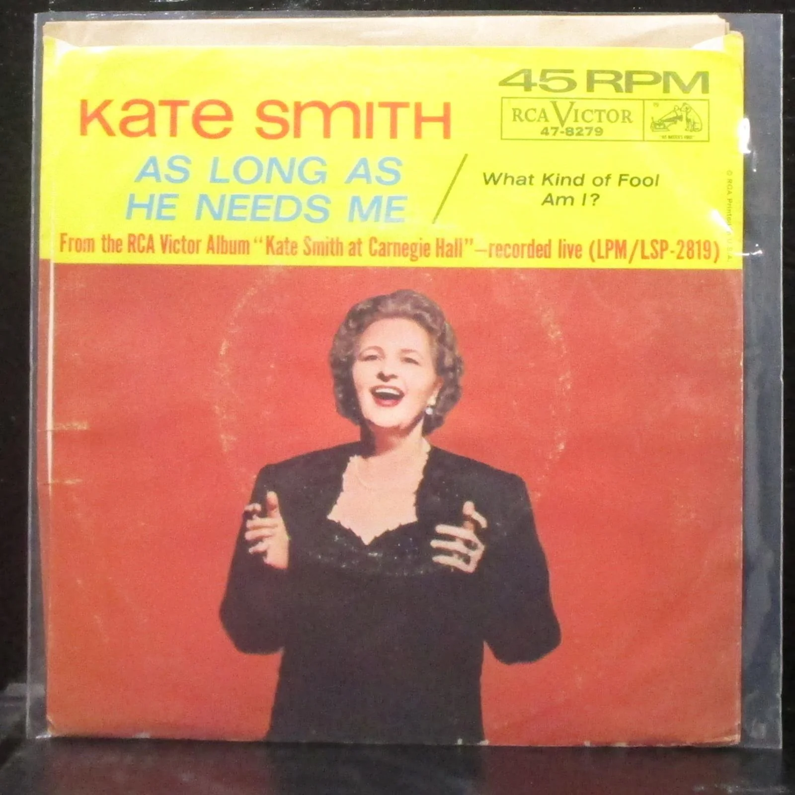 Kate Smith - What Kind Of Fool Am I? / As Long As He Needs Me 7" Mint- Vinyl 45 - Image 2