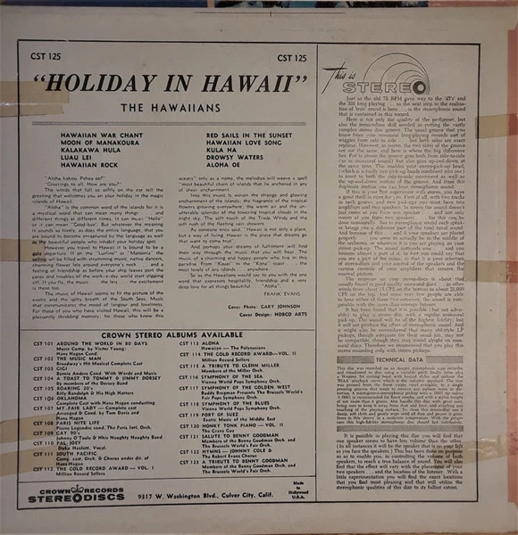 The Hawaiians - Holiday In Hawaii - VG+ (VG cover) LP Record 1958 Crown USA Red & Black Vinyl - World Music / Pacific / Exotica - Image 3