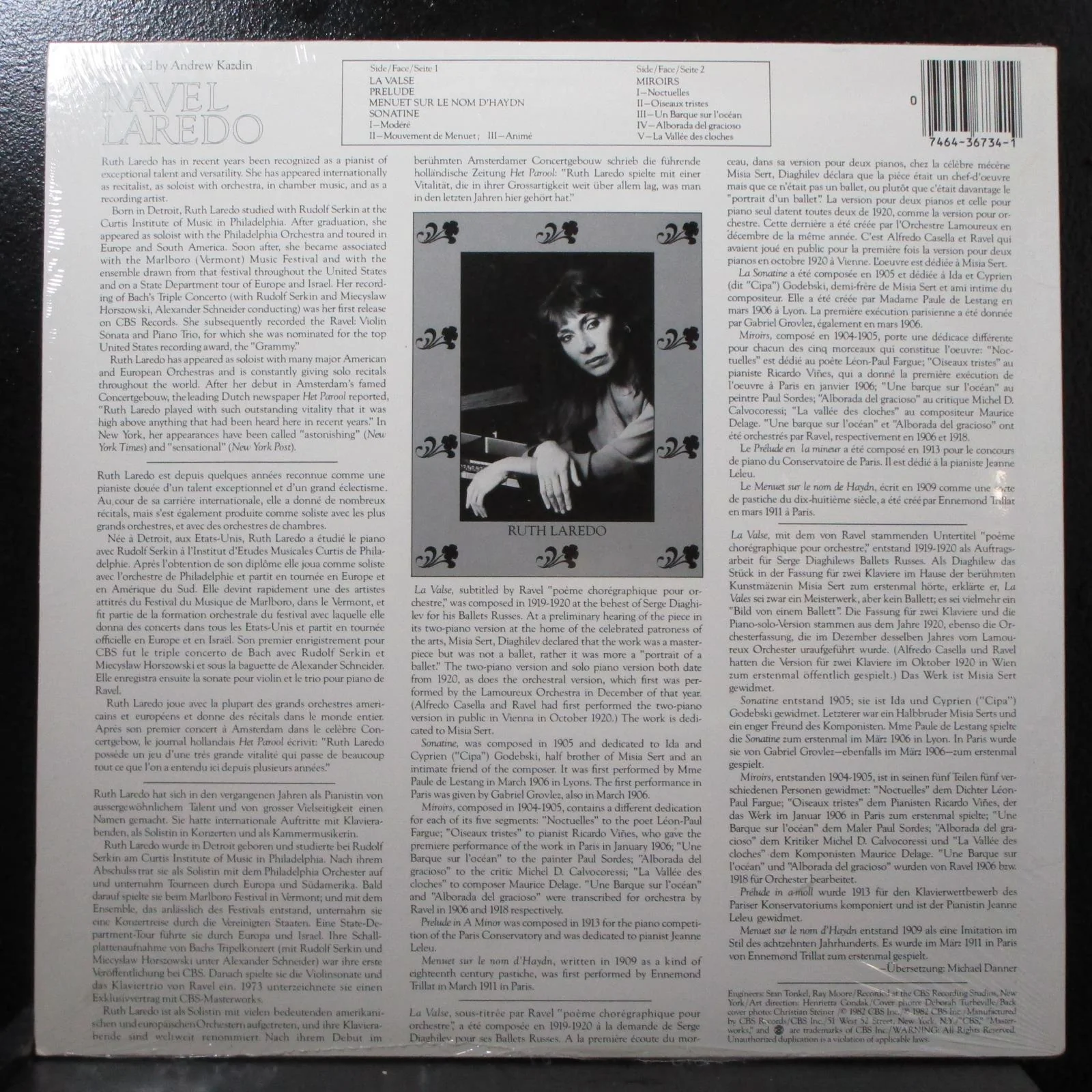 Laredo - Ravel: Miroirs / La Valse / Sonatine sealed LP CBS M 36734 USA 1982 - Image 2