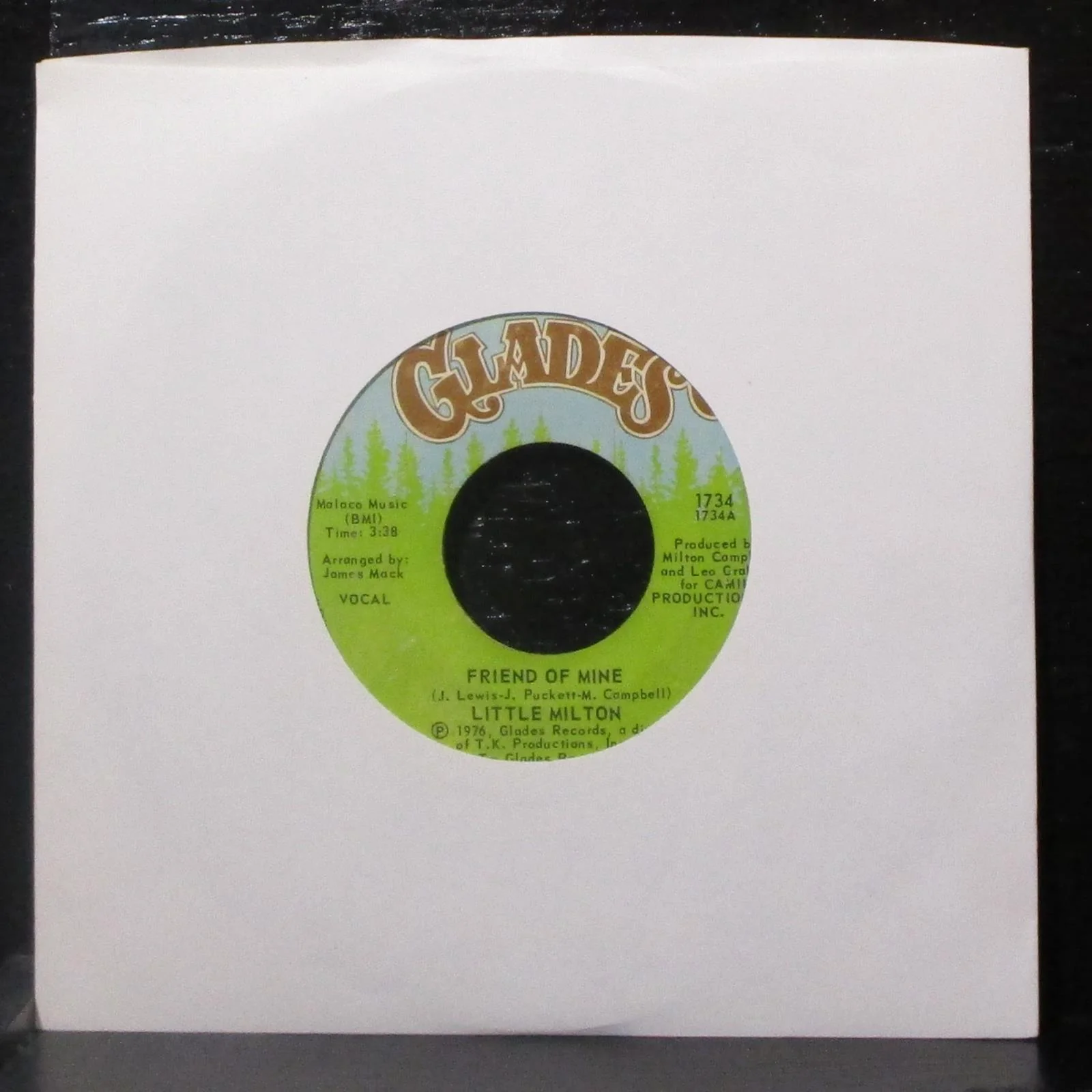 Little Milton - Friend Of Mine 7" VG+ Vinyl 45 Glades 1734 USA 1976 - Image 2