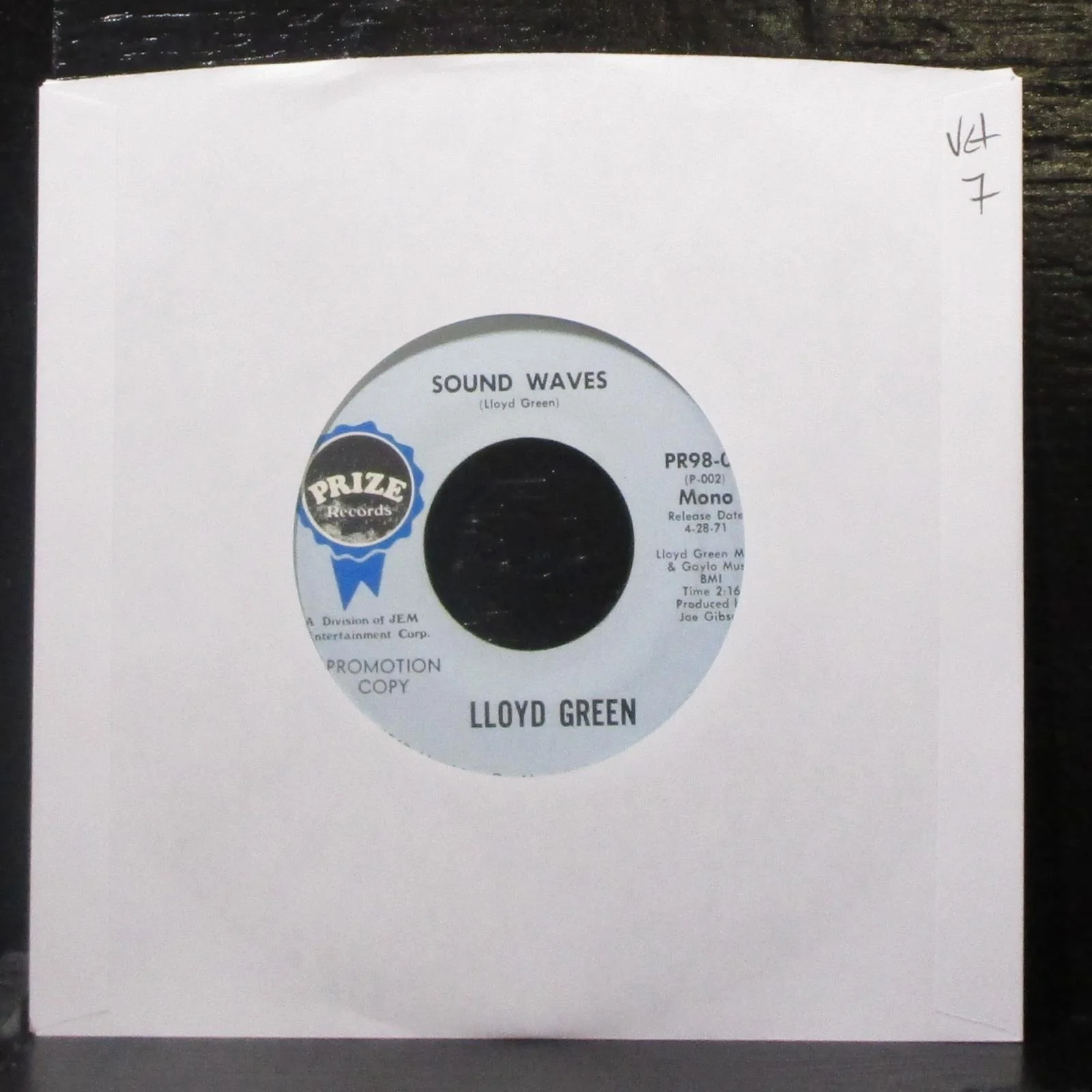 Lloyd Green - Sound Waves / Tom's Tavern Blues 7" VG+ Promo Vinyl 45 Prize 1971