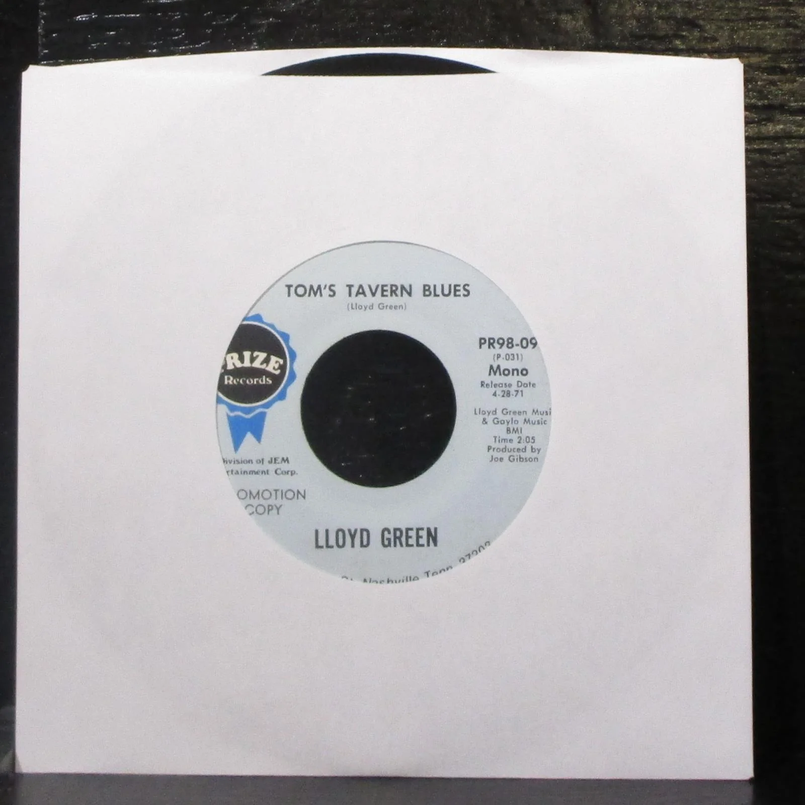 Lloyd Green - Sound Waves / Tom's Tavern Blues 7" VG+ Promo Vinyl 45 Prize 1971 - Image 2