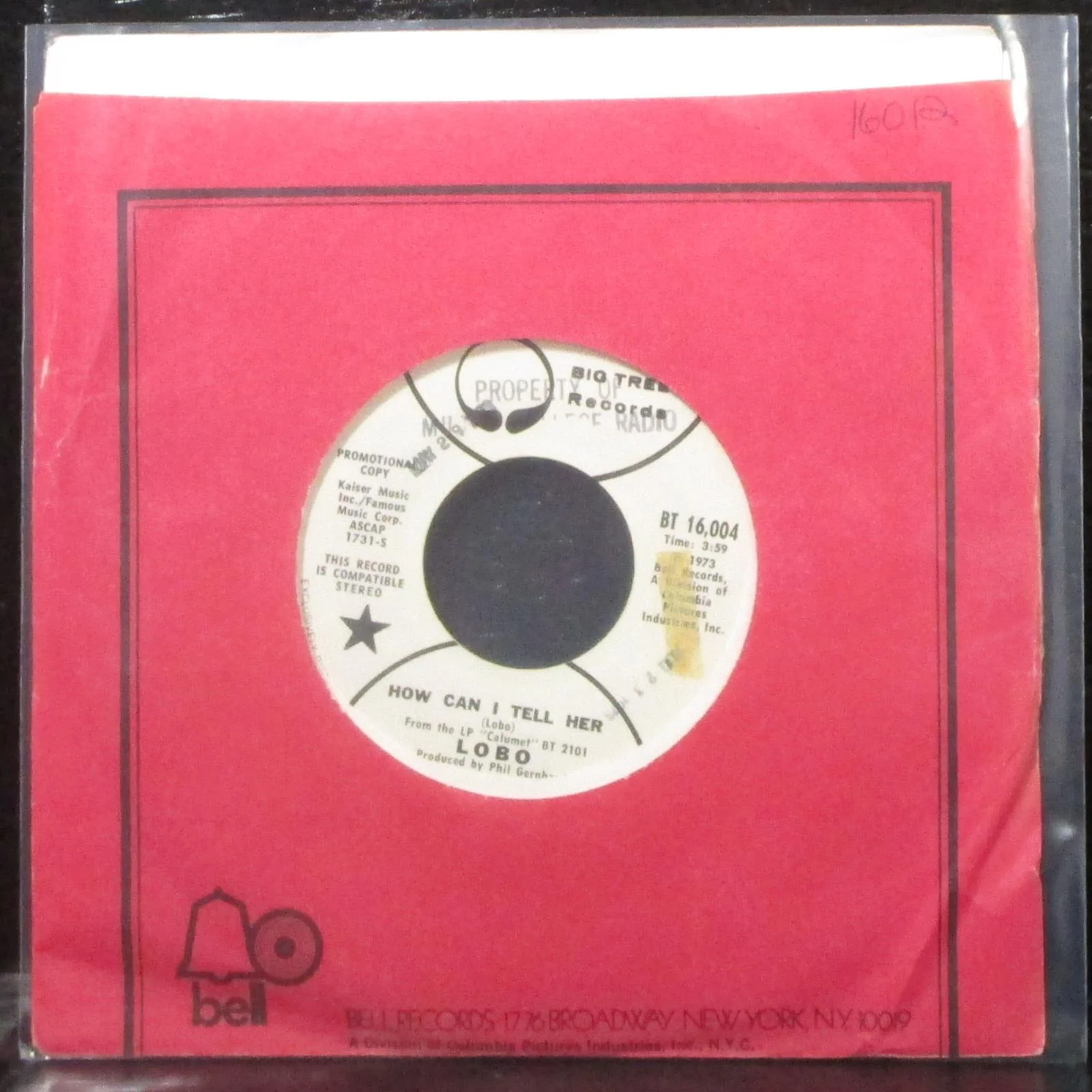 Lobo - How Can I Tell Her 7" VG+ Promo Vinyl 45 Big Tree BT 16,004 USA 1973 - Image 2