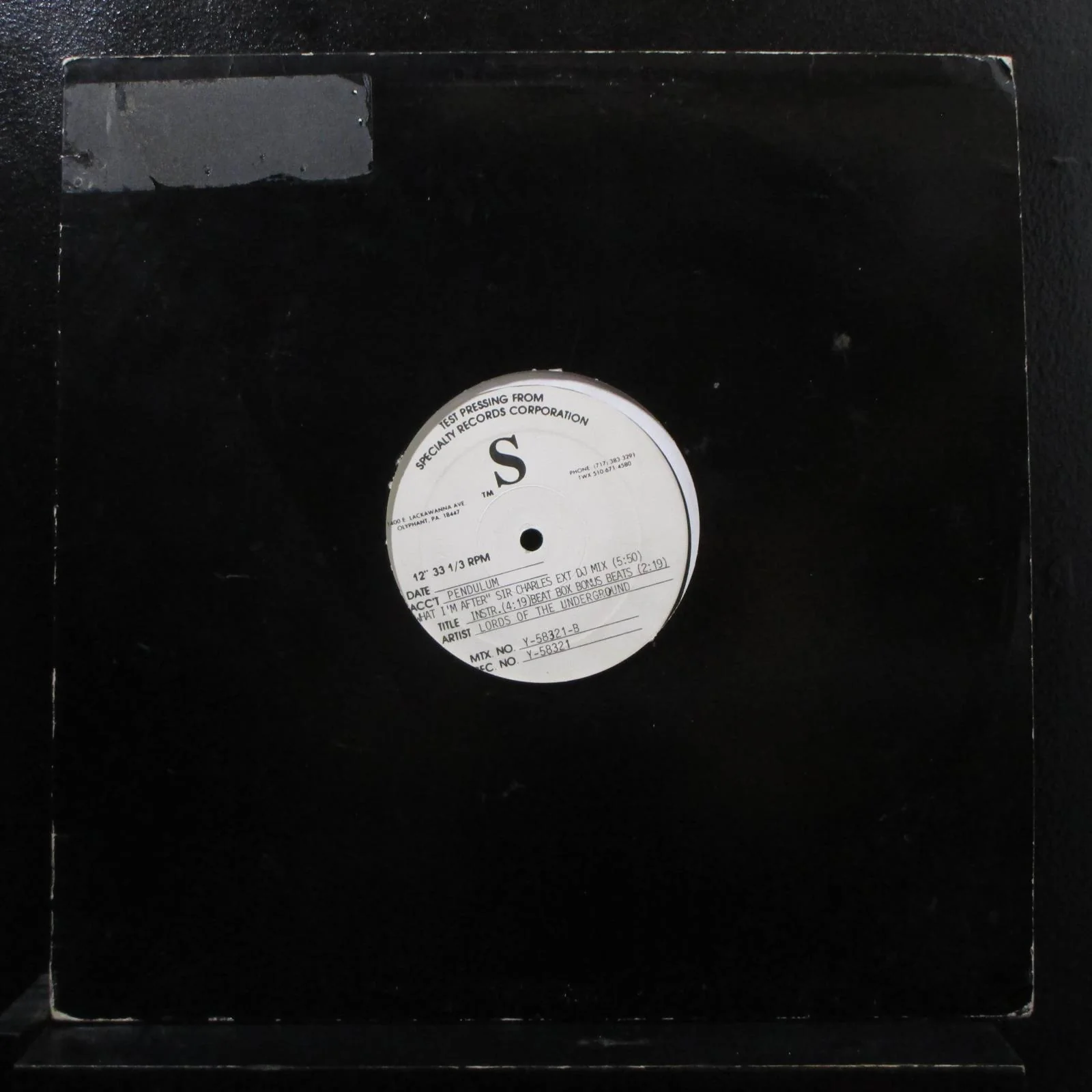Lords Of The Underground - What I'm After 12" VG+ Y-58321 Test Press Record
