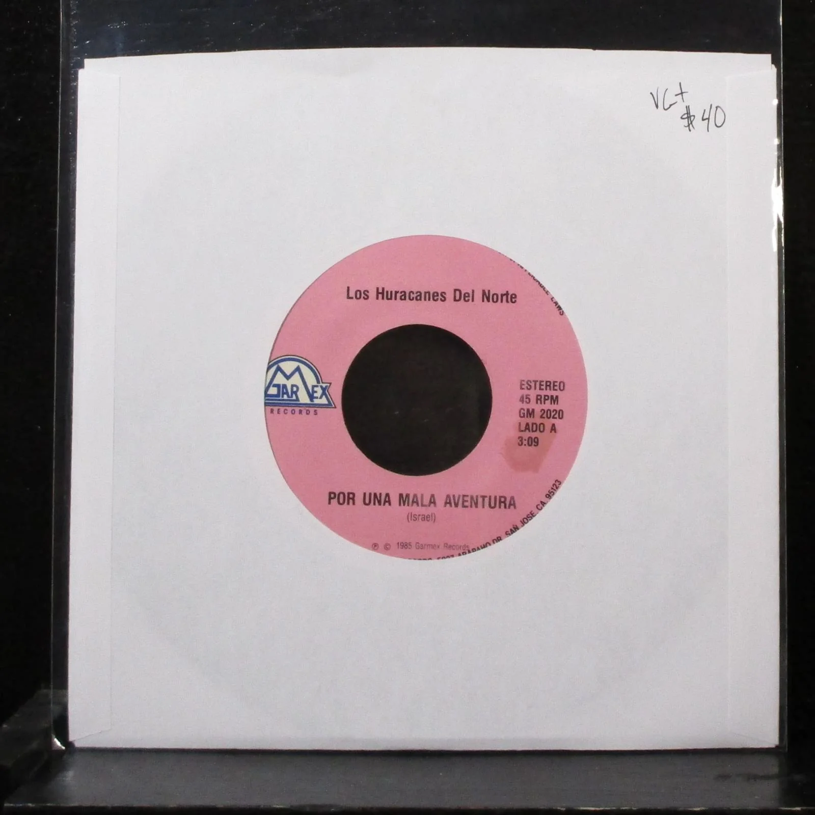 Los Huracanes Del Norte - Por Una Mala Aventura 7" VG+ Vinyl 45 Garmex GM 2020