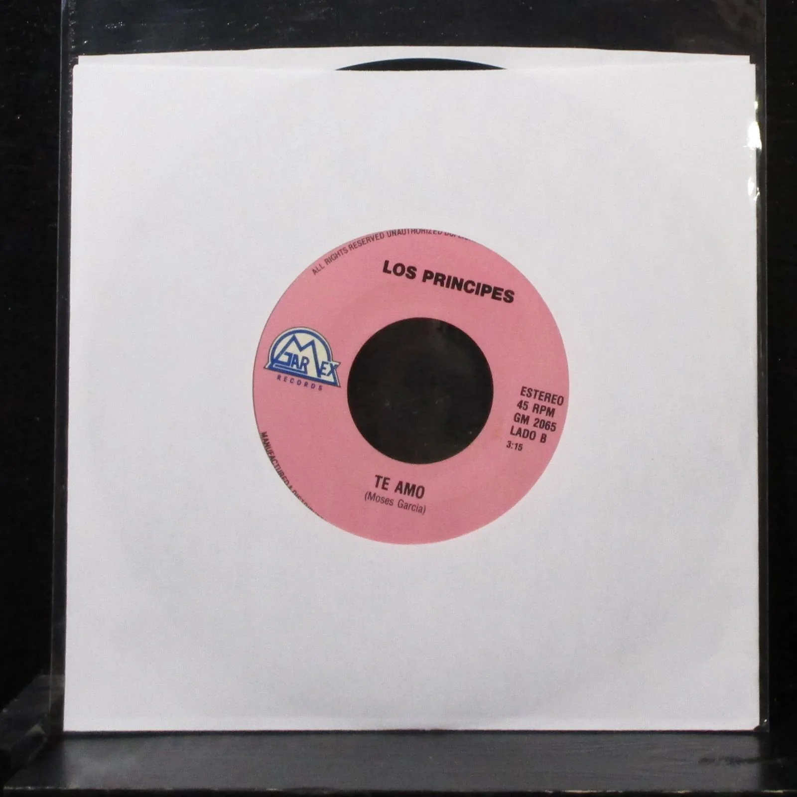 Los Principes - Tu Pasado / Te Amo 7" VG+ Vinyl 45 Garmex GM 2065 USA - Image 2