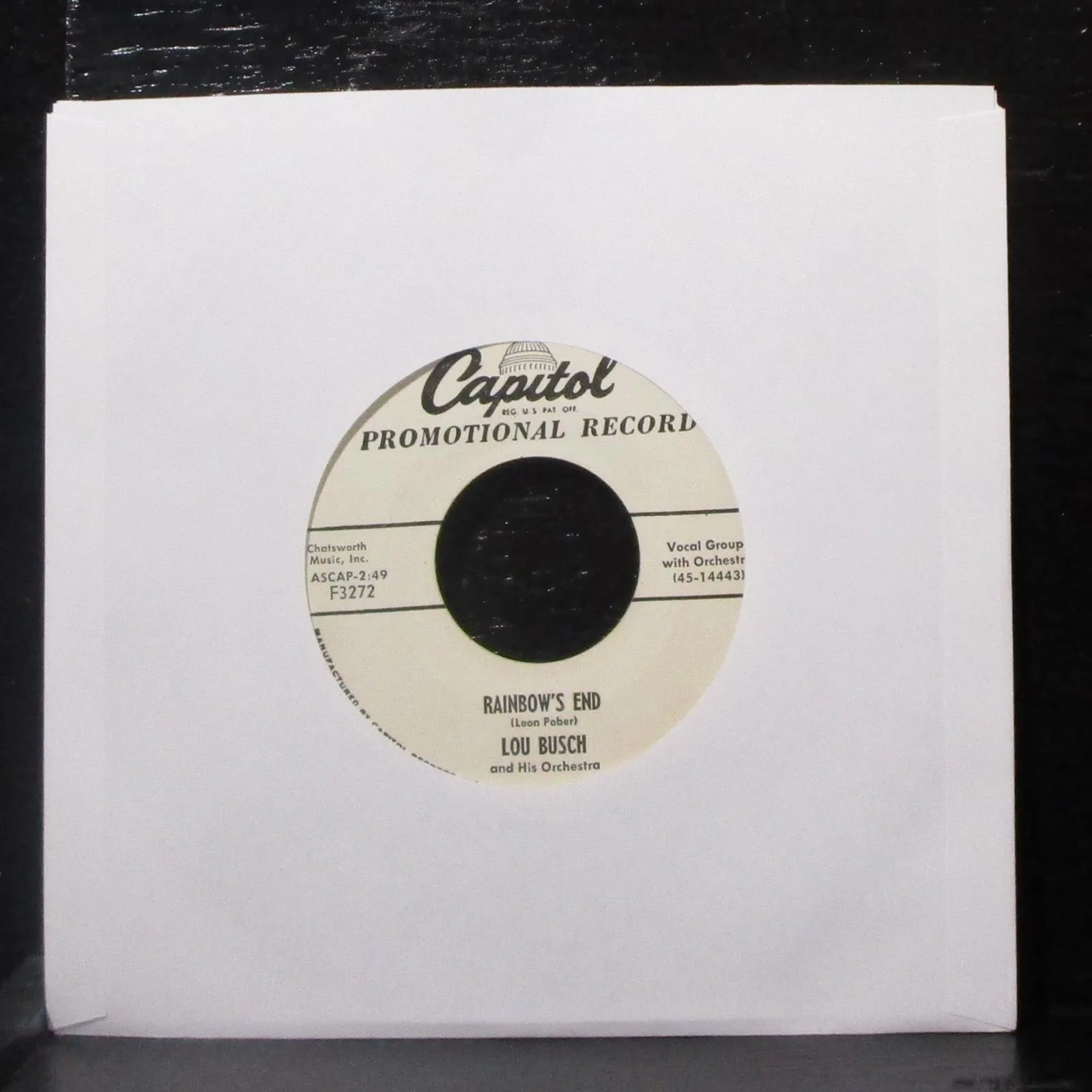 Lou Busch - Zambezi / Rainbow's End 7" VG+ Promo Vinyl 45 Capitol F3272 USA 1956 - Image 2