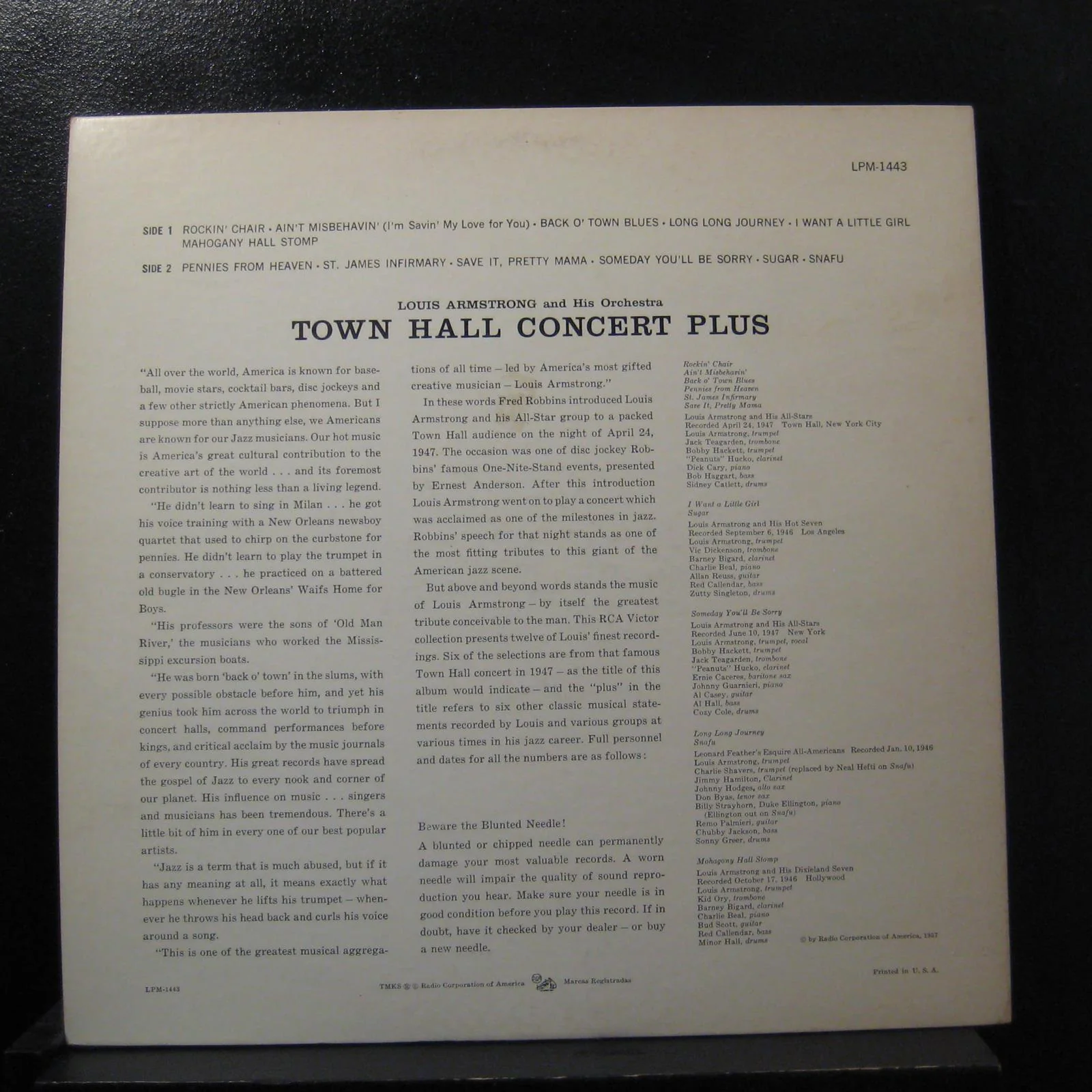 Louis Armstrong And His Orchestra - Town Hall Concert Plus - VG+ LP Record 1957 RCA Victor Vinyl - - Image 2