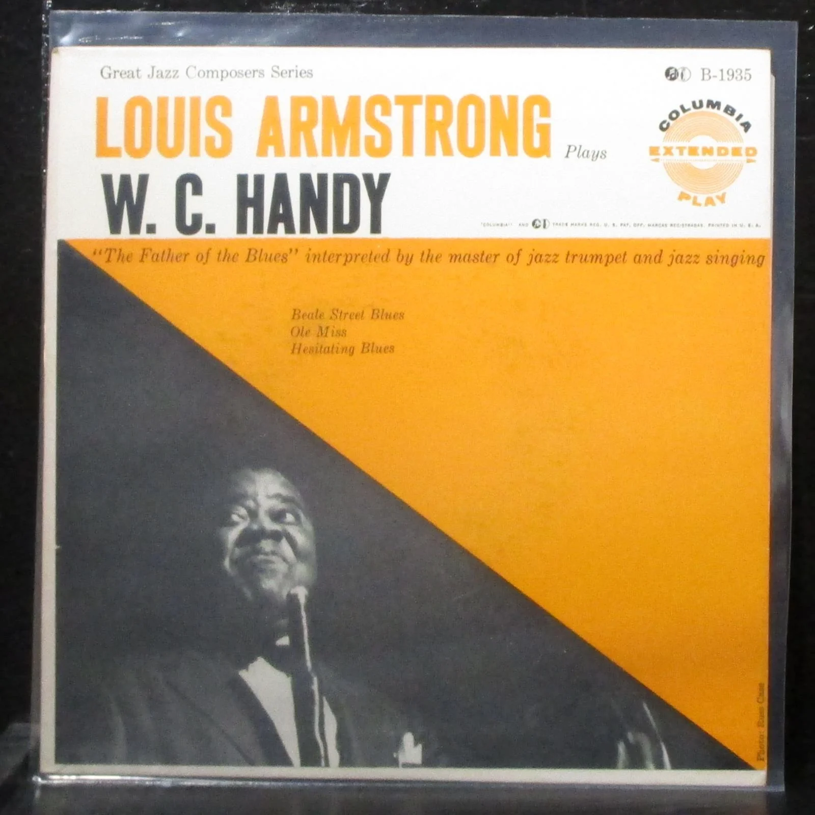 Louis Armstrong Plays W.C. Handy EP 7" VG+ Vinyl 45 Columbia B-1935 USA orange