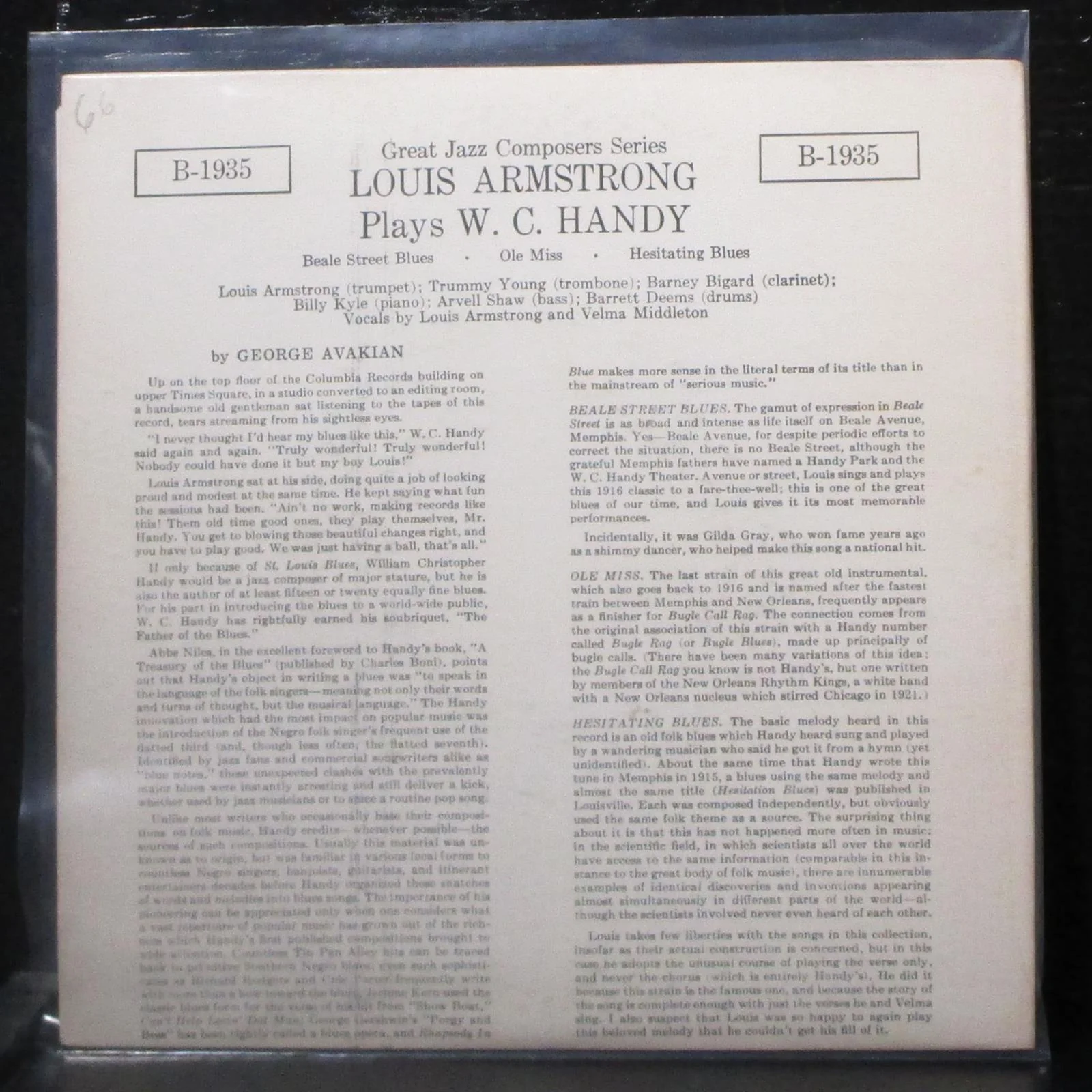 Louis Armstrong Plays W.C. Handy EP 7" VG+ Vinyl 45 Columbia B-1935 USA orange - Image 2