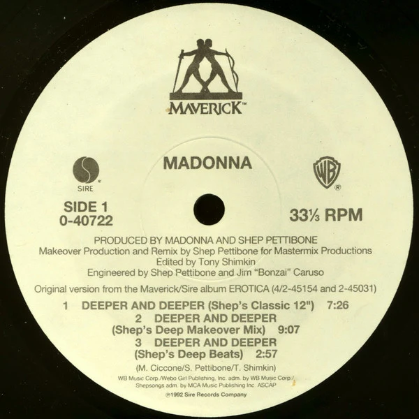 Madonna - Deeper And Deeper - VG 12" Single Record 1992 Maverick USA Vinyl - House / Dance-pop