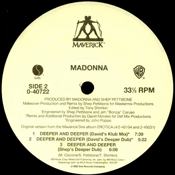 Madonna - Deeper And Deeper - VG 12" Single Record 1992 Maverick USA Vinyl - House / Dance-pop - Image 2