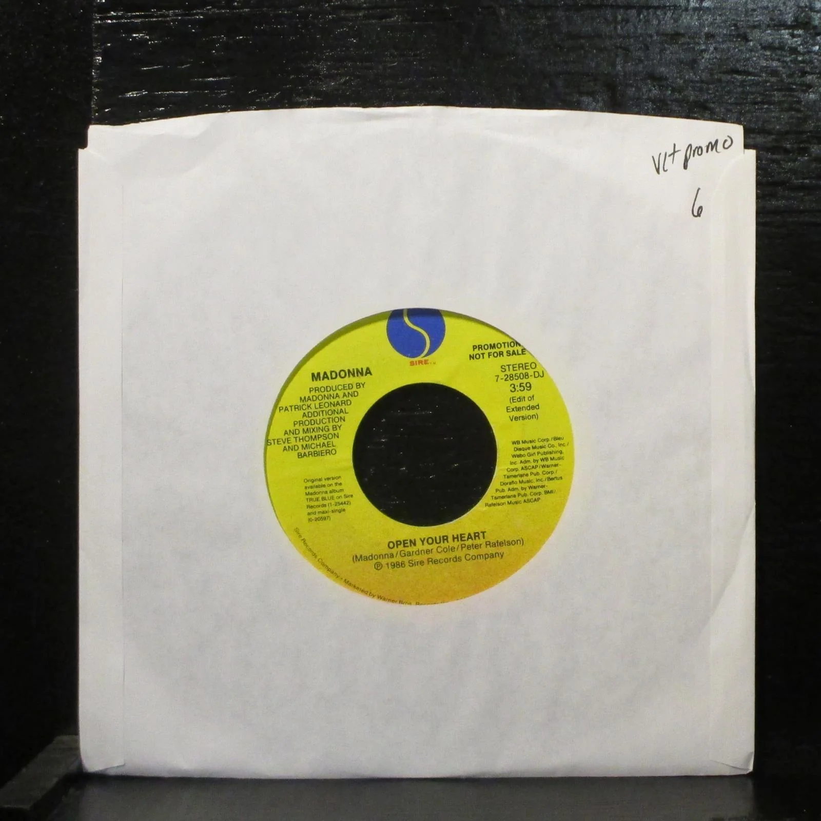 Madonna Open Your Heart VG+ Promo 7" Vinyl 45 Sire 7-28508-A New Wave 1986