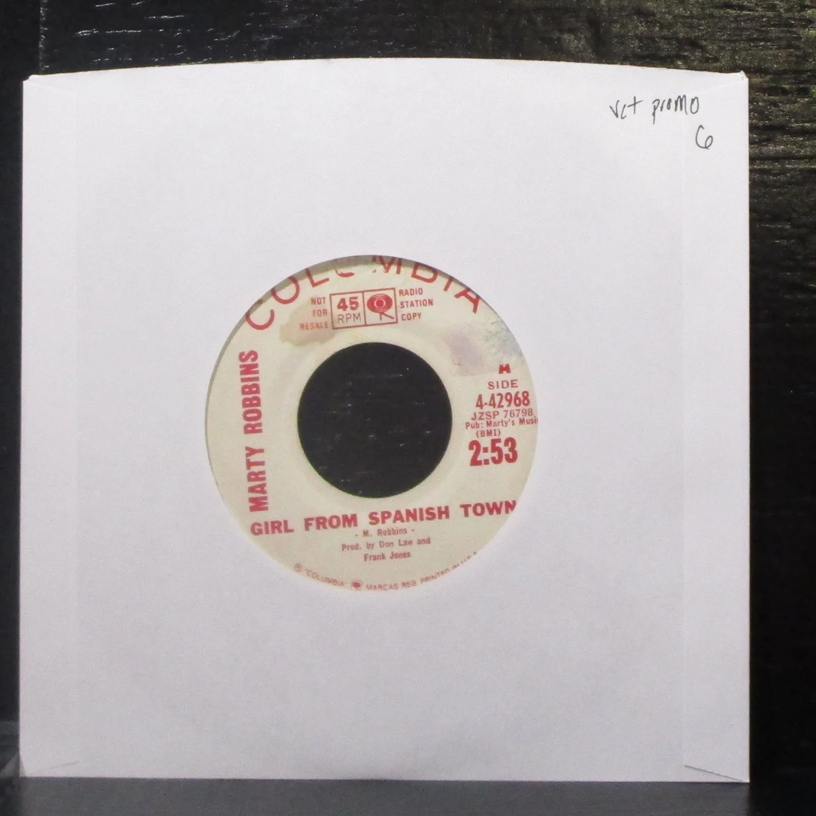 Marty Robbins - Girl From Spanish Town 7" VG+ Promo Vinyl 45 Columbia 4-42968
