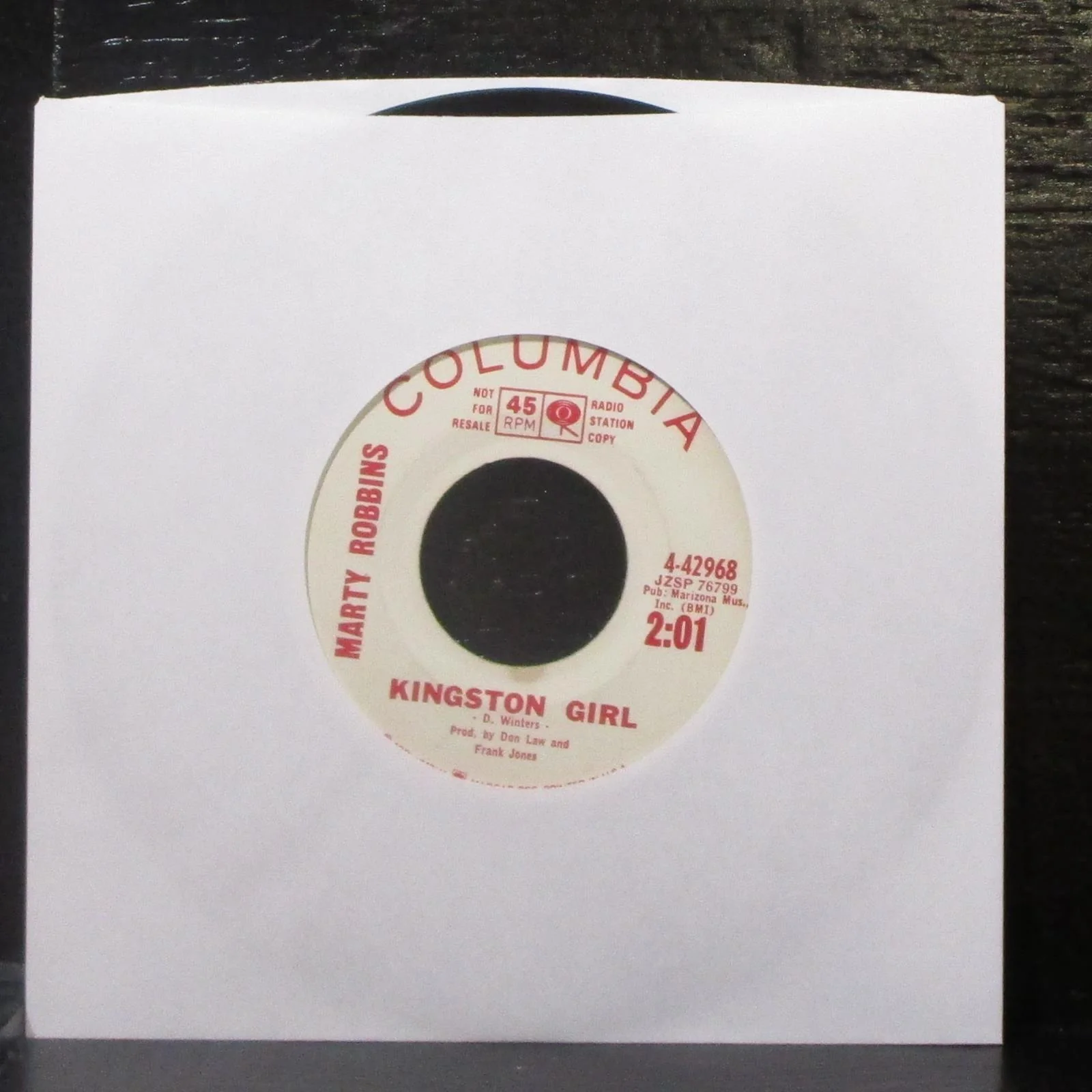 Marty Robbins - Girl From Spanish Town 7" VG+ Promo Vinyl 45 Columbia 4-42968 - Image 2
