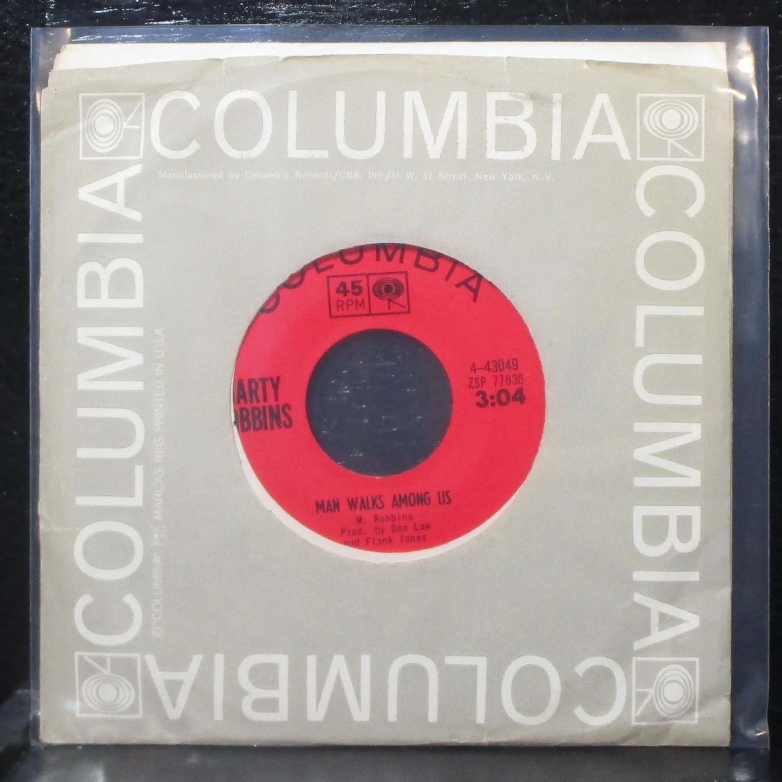 Marty Robbins - Man Walks Among Us 7" VG+ Columbia 4-43049 USA 1964