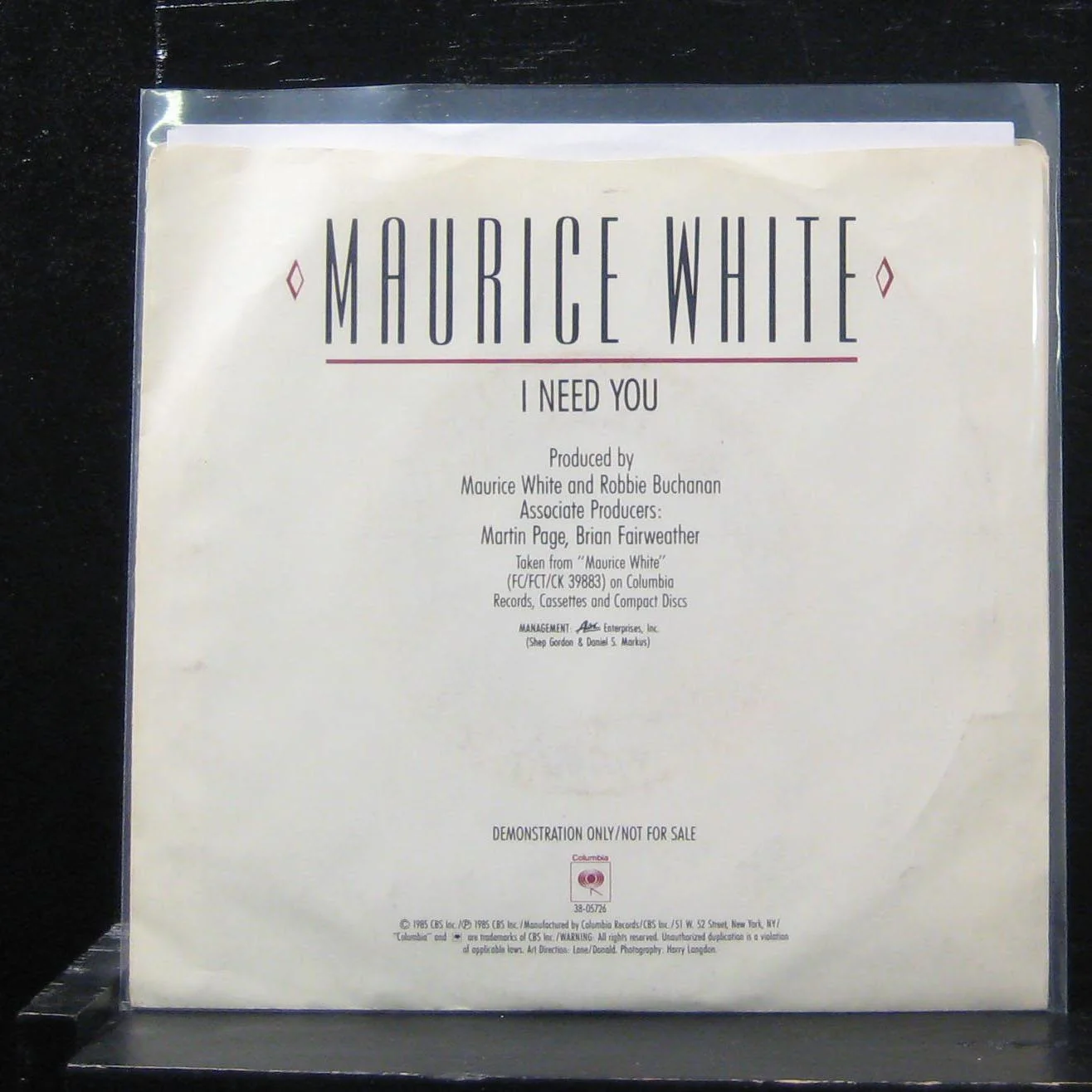 Maurice White - I Need You / Believe In Magic 7" Mint- 38-05726 Vinyl 45 promo - Image 2