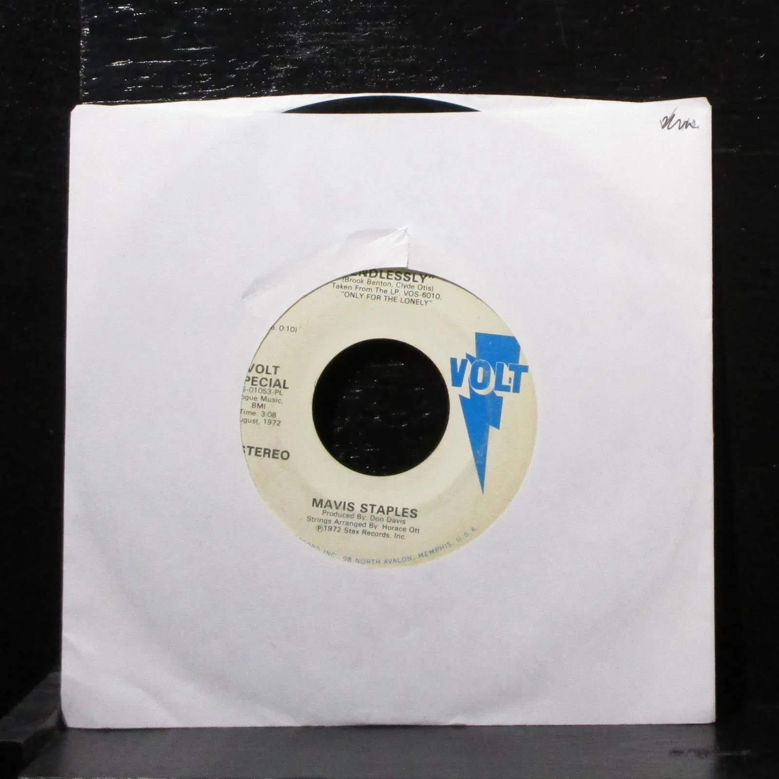Mavis Staples - Endlessly 7" VG Promo Vinyl 45 Volt VOA-4086 USA 1972 - Image 2