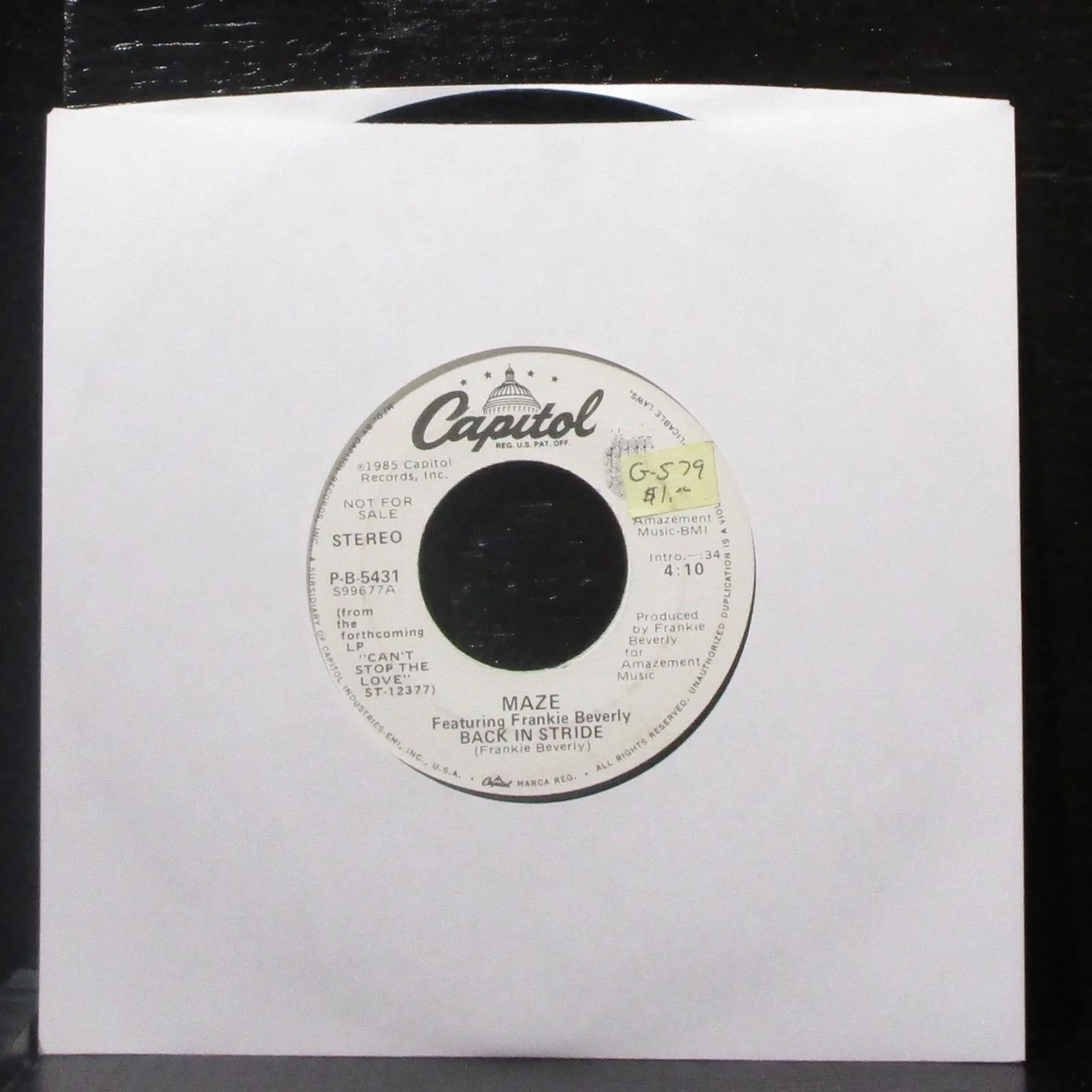 Maze & Frankie Beverly - Back In Stride 7" VG+ Promo Vinyl 45 Capitol P-B-5431 - Image 2