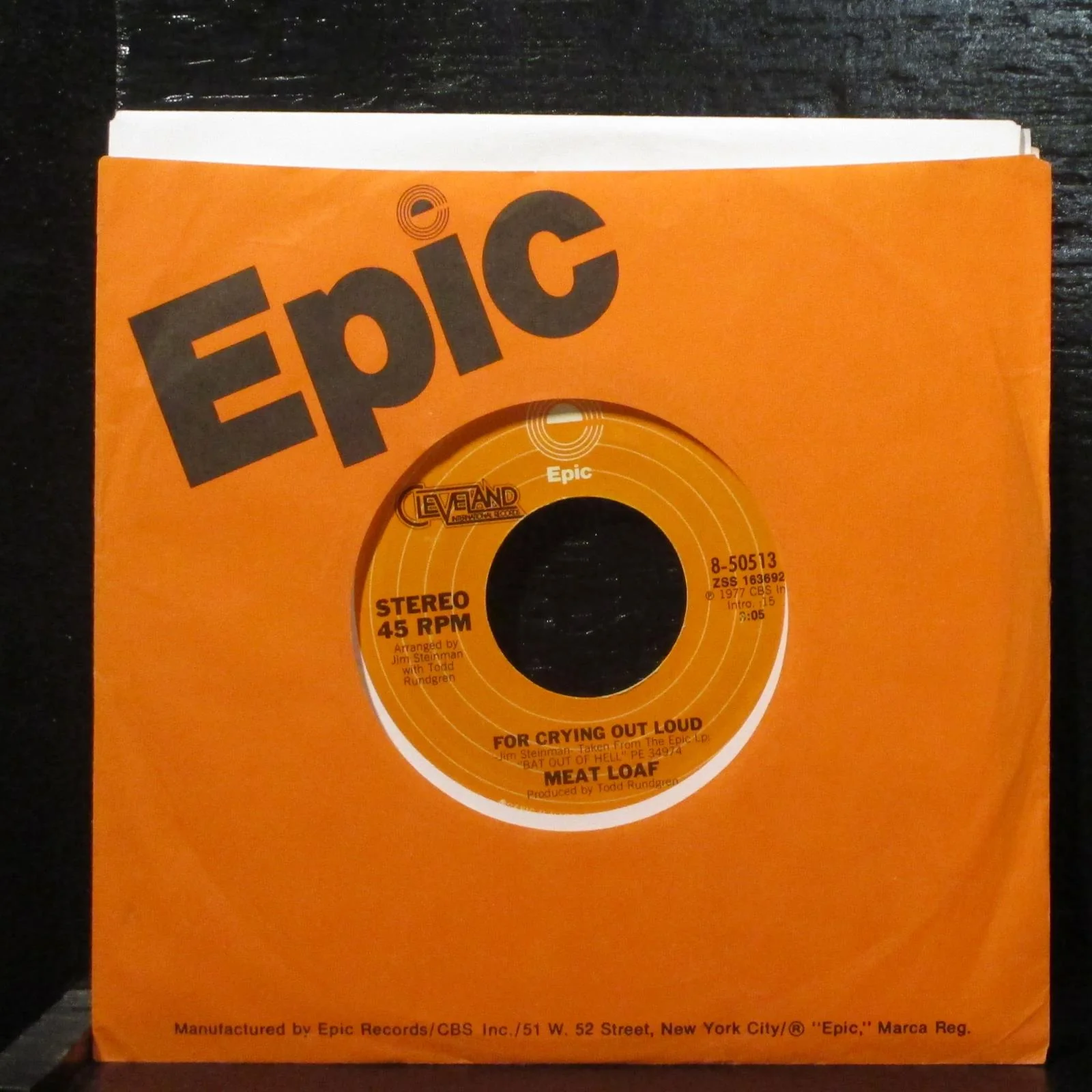 Meat Loaf  Two Out Of Three Ain't Bad Mint- 7" Vinyl 45 Epic 8-50513 Rock 1977 - Image 2