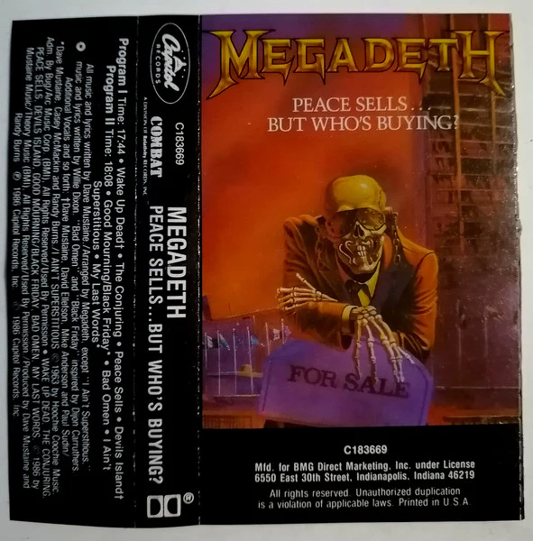 Megadeth - Peace Sells... But Who's Buying? - VG+ Cassette 1986 Capitol USA Club Edition Tape - Thrash / Heavy Metal
