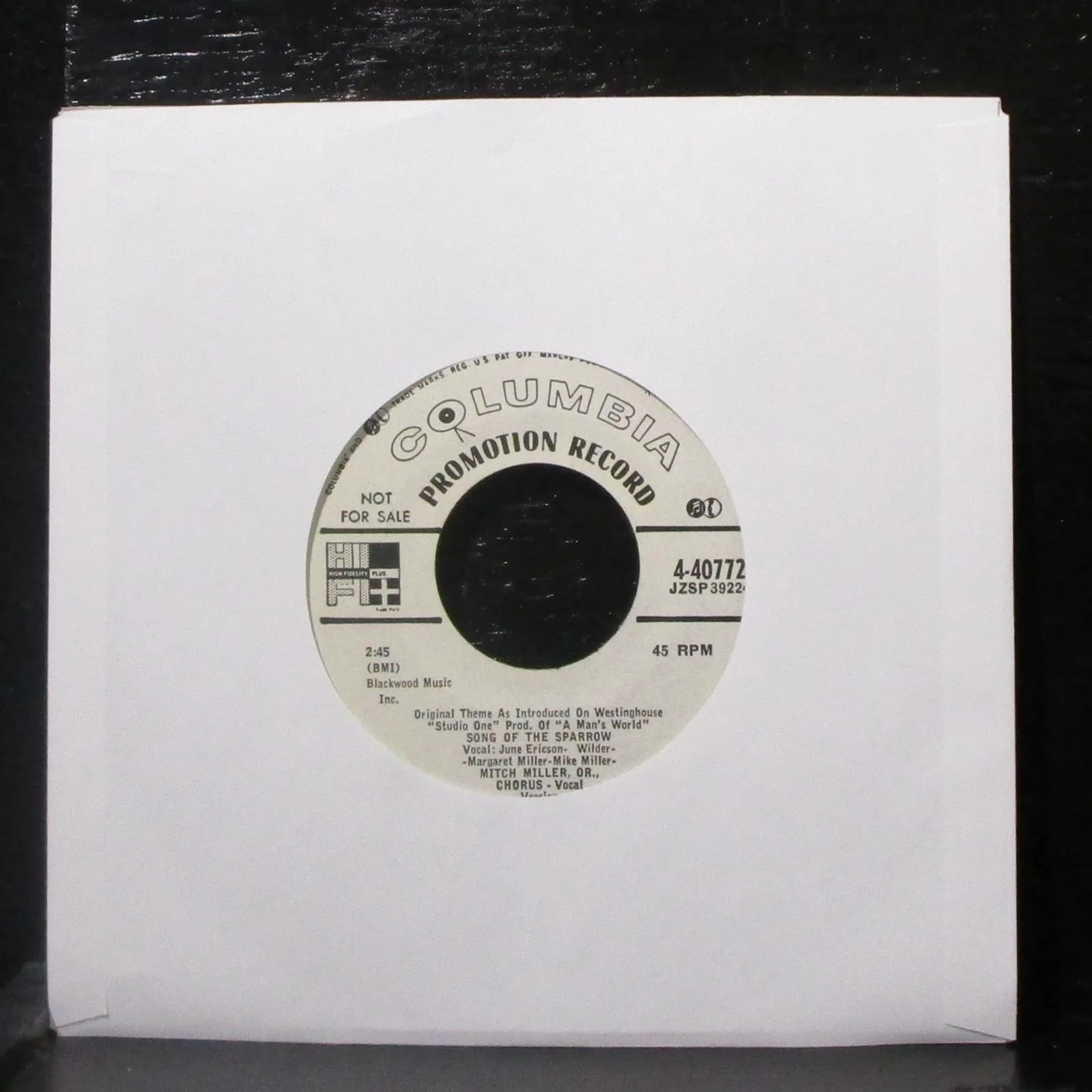 Mitch Miller - Song Of The Sparrow 7" VG Promo Vinyl 45 Columbia 4-40772 USA - Image 2