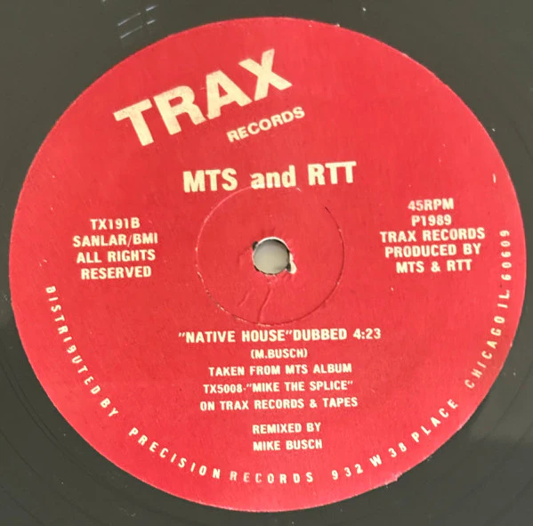 MTS And RTT - Native House - VG+ 12" Single Record 1989 Trax USA Vinyl - Chicago House