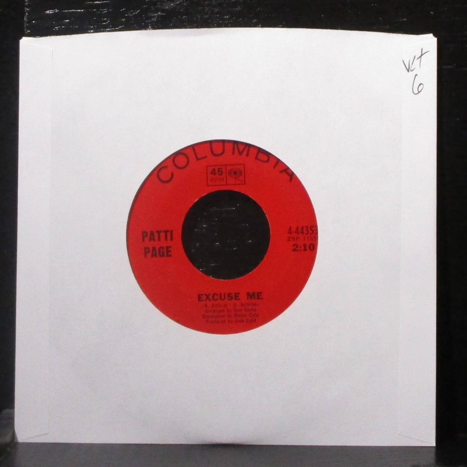 Patti Page - Gentle On My Mind / Excuse Me 7" VG+ Vinyl 45 Columbia 4-44353 USA