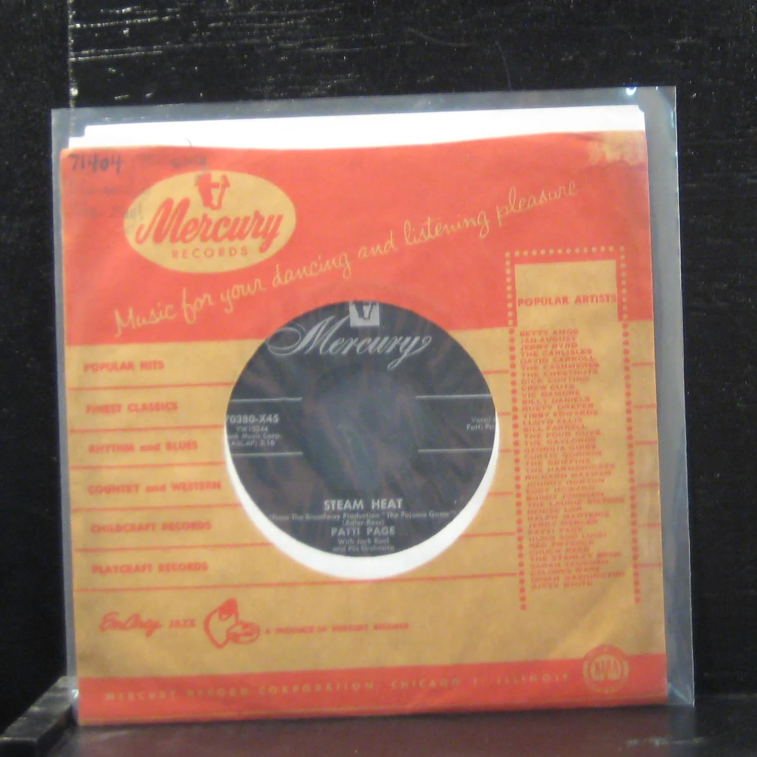 Patti Page - Steam Heat / Lonely Days 7" Mint- 70380-X45 Mercury 1954 Vinyl 45 - Image 2