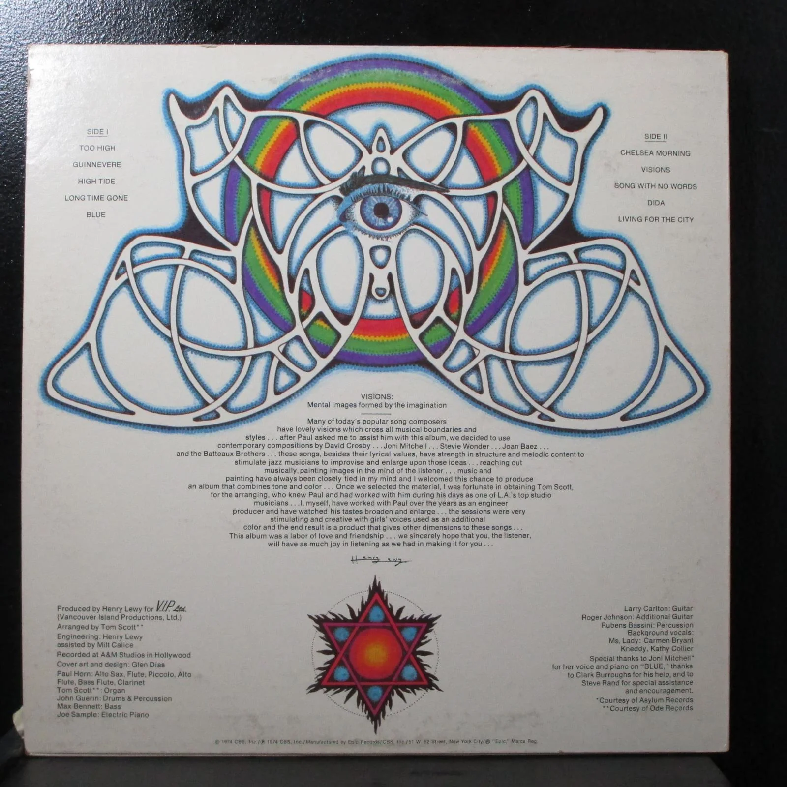 Paul Horn - Visions VG+ LP Vinyl Record Epic KE 32837 USA 1974 - Image 2