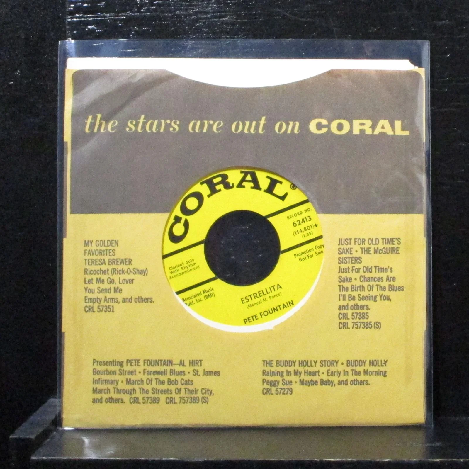 Pete Fountain - Licorice Stick / Estrellita 7" Mint- Promo Vinyl 45 Coral 62413 - Image 2