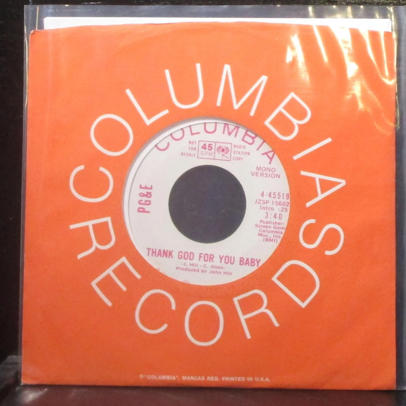 PG & E - Thank God For You Baby 7" Mint- Promo Vinyl 45 Columbia 4-45519 USA