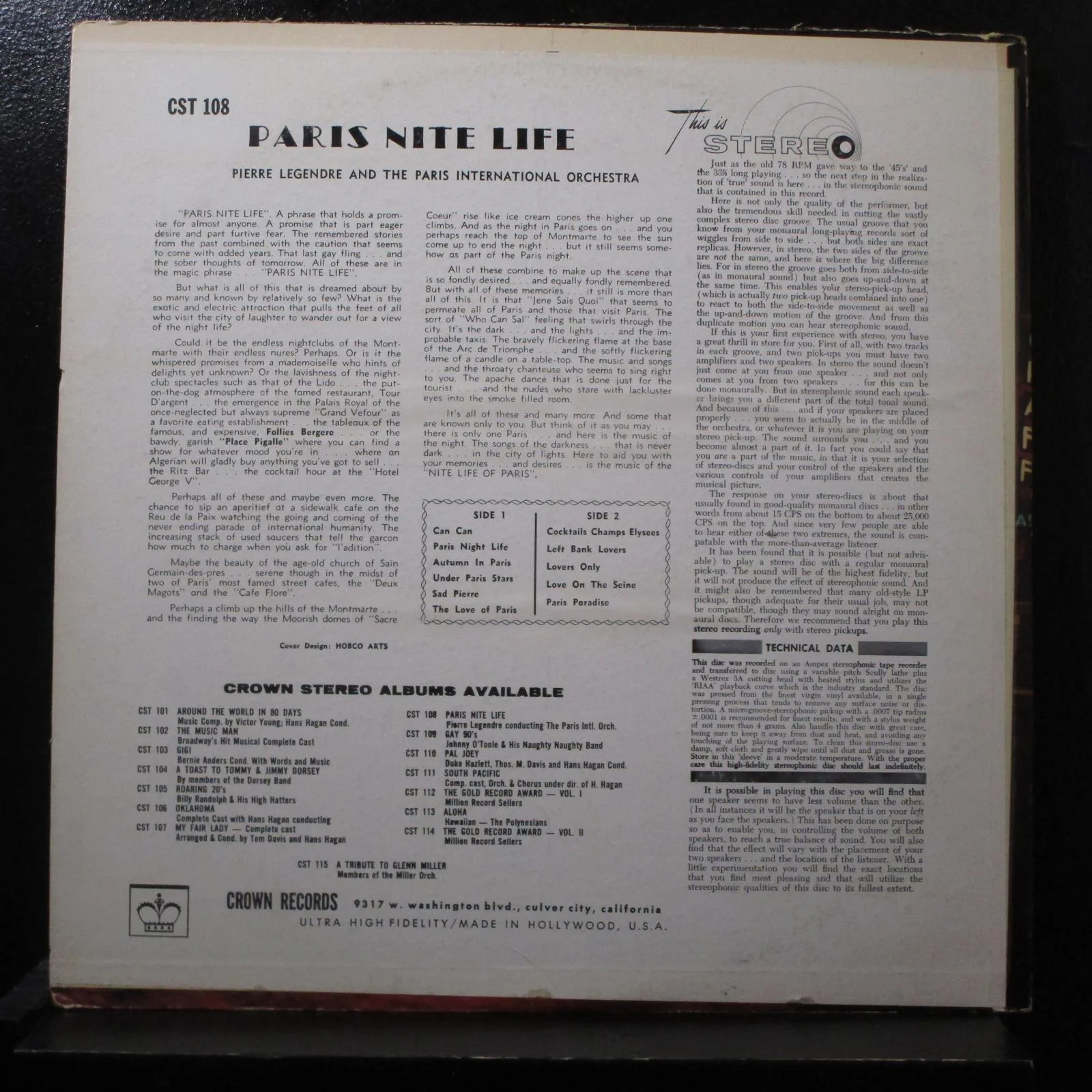 Pierre Legendre - Paris Nite Life LP VG+ CST 108 Red Wax USA 1957 Vinyl Record - Image 2
