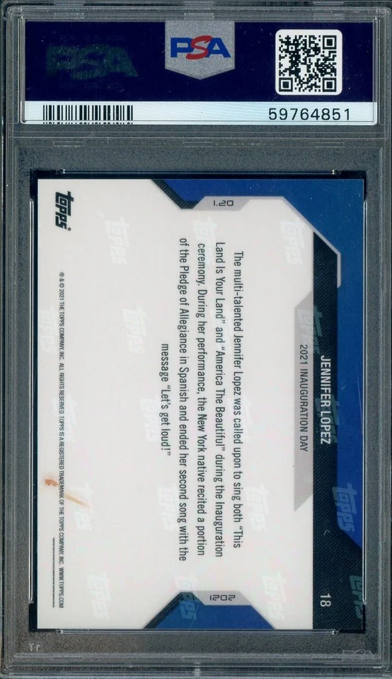Jennifer Lopez - 2020-21 Topps Now Election #18 PSA 10 GEM MINT 59764851 - Image 2