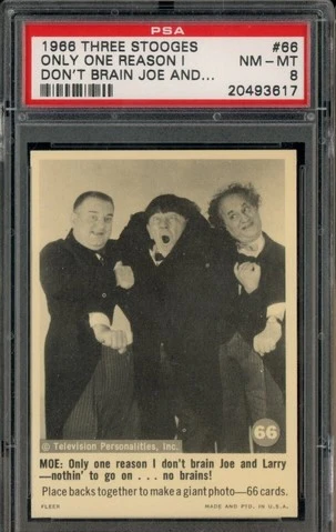 Three Stooges 1966 Card #66 Only One Reason I Don't Brain Joe And Larry PSA 8 NM-MT 20493617