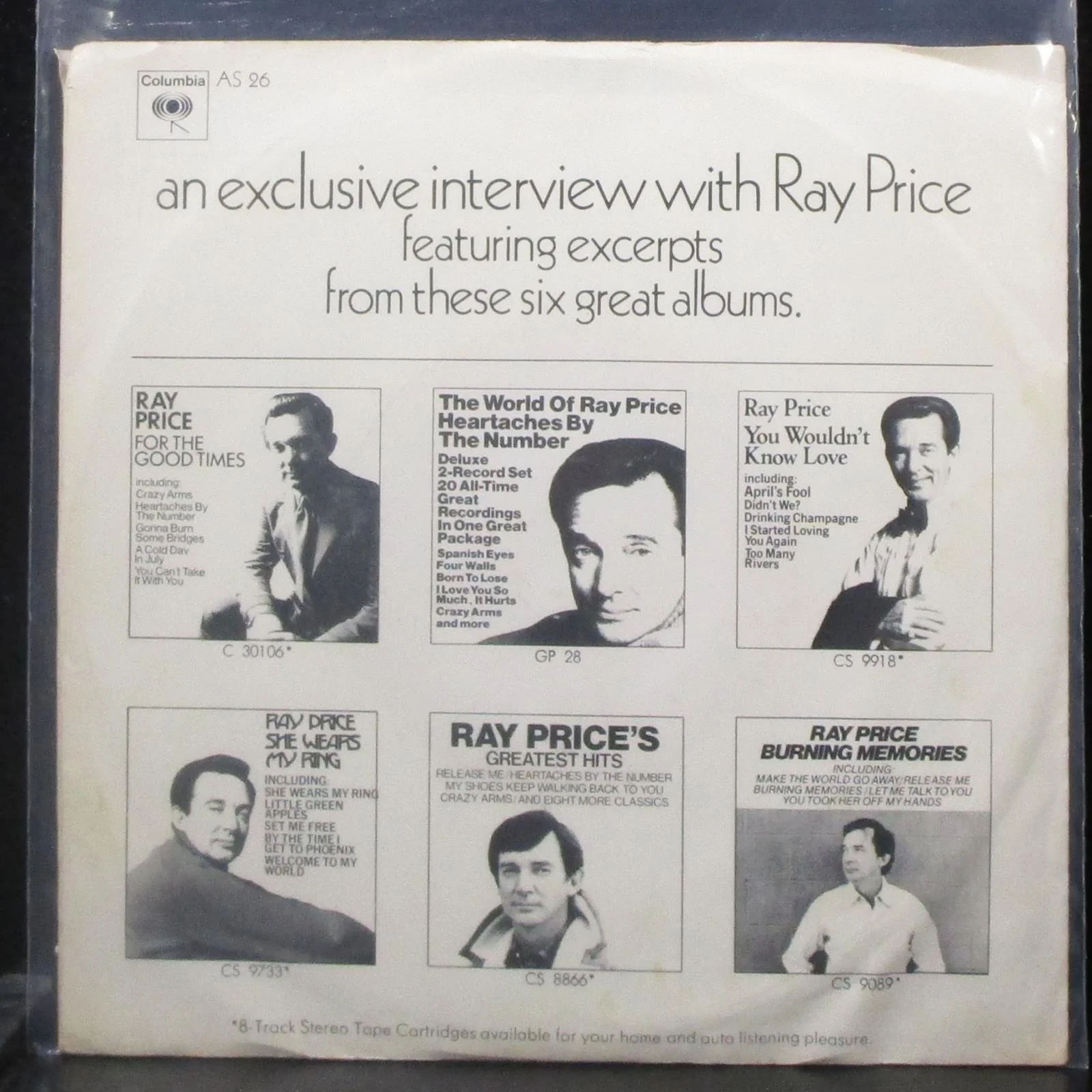 Ray Price - Interview With Frank Jones EP 7" VG+ Vinyl 45 Columbia AS 26 USA