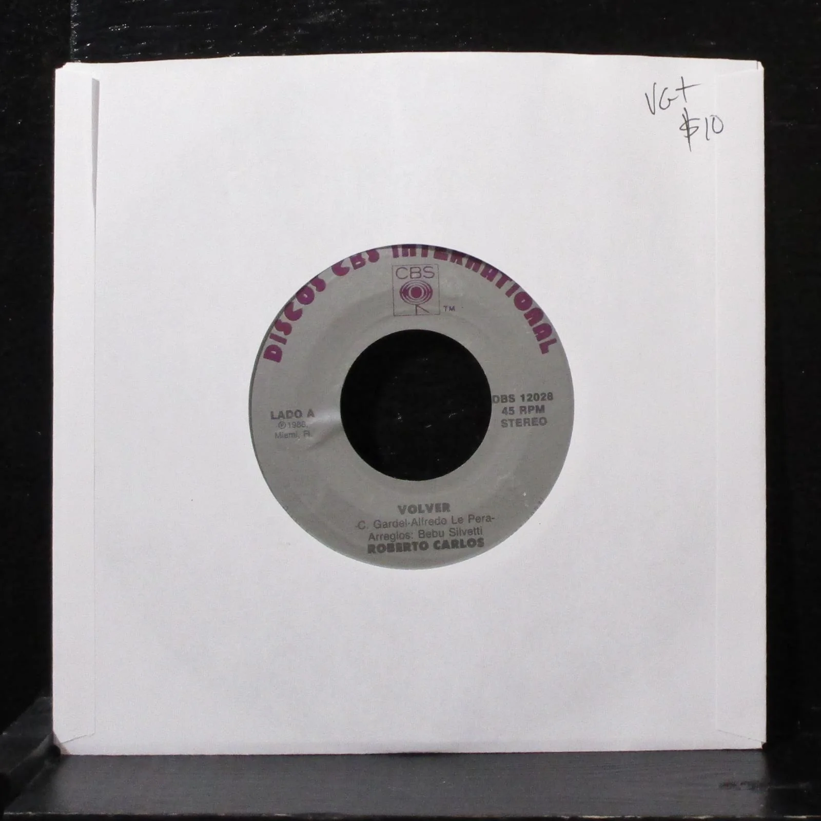 Roberto Carlos - Volver 7" VG+ Vinyl 45 Discos CBS DBS 12028 USA 1988