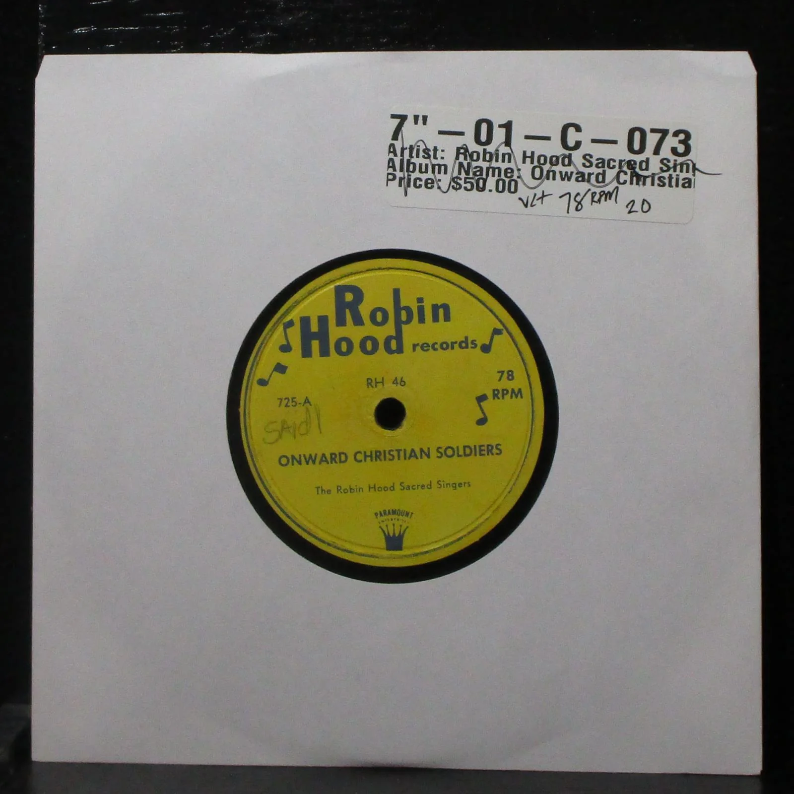 Robin Hood Sacred Singers - Onward Christian Soldiers 7" VG+ Vinyl 78