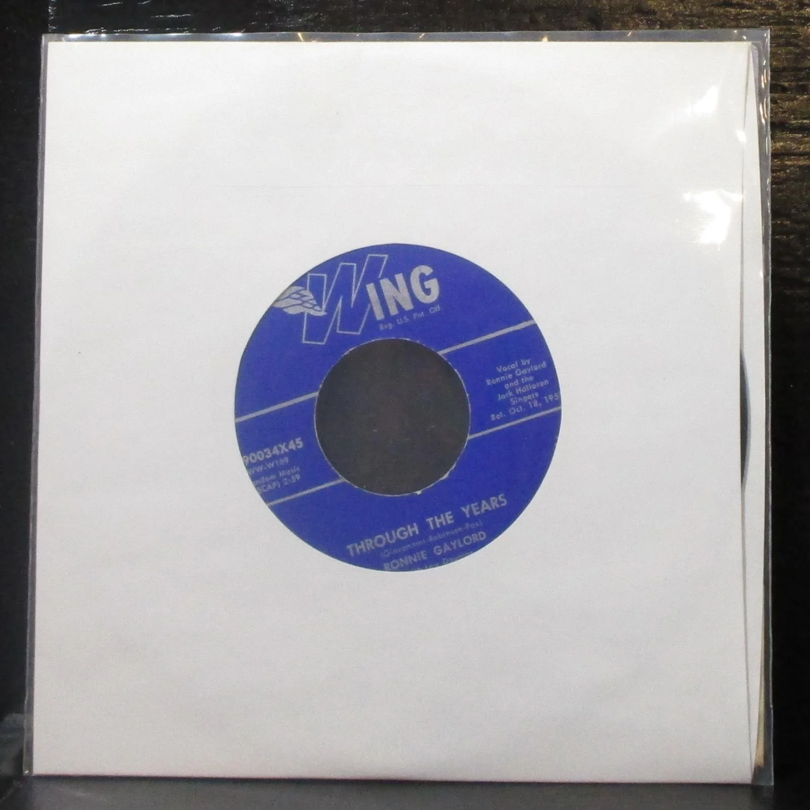 Ronnie Gaylord - Don't Ever Change / Through The Years 7" VG+ Vinyl 45 Wing 1955 - Image 2