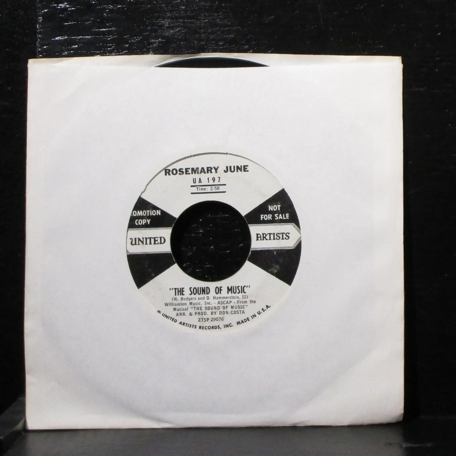 Rosemary June - Village Of St. Bernadette / Sound Of Music 7" VG+ Vinyl UA 197 - Image 2