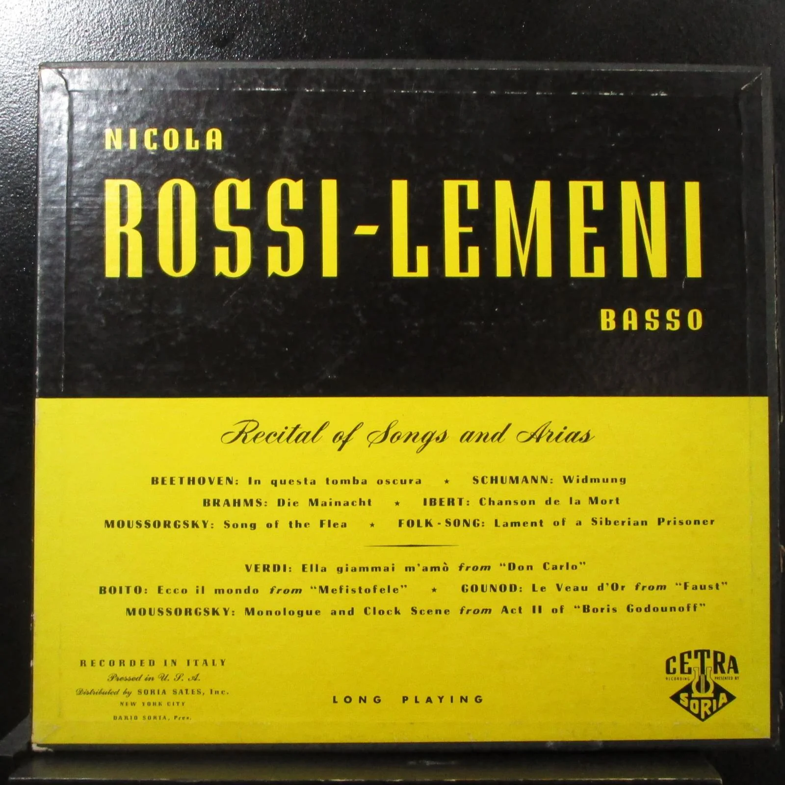 Rossi-Lemeni - Recital of Songs and Arias VG+ Mono LP box Certra-Soria 50,076